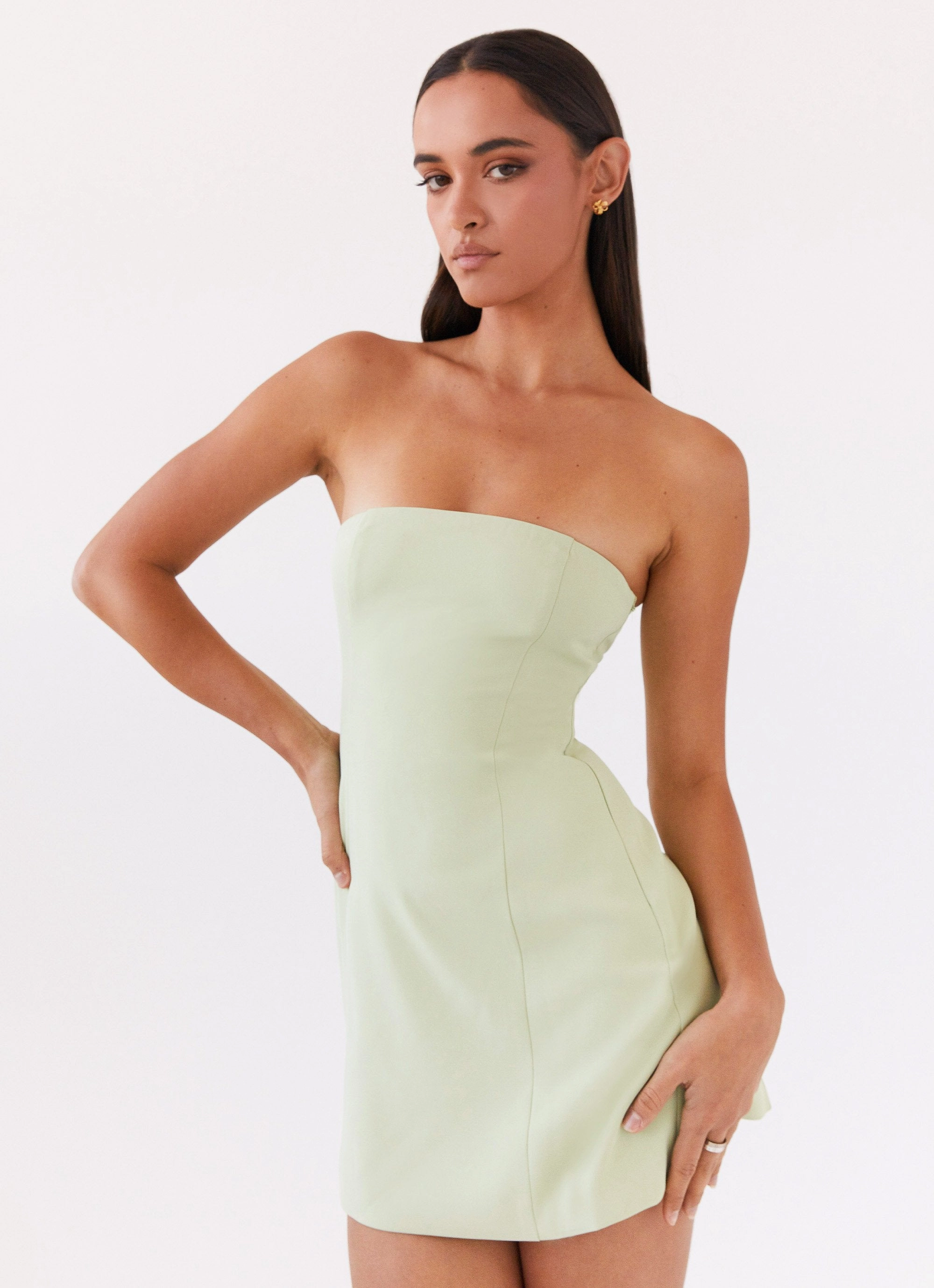 Ayanna Strapless Mini Dress - Green Zest Adjustable-Straps