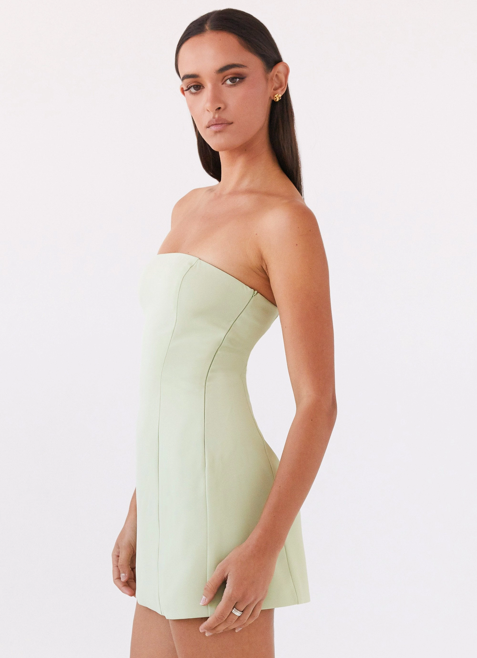 Ayanna Strapless Mini Dress - Green Zest Subtle Mood Trendy Look