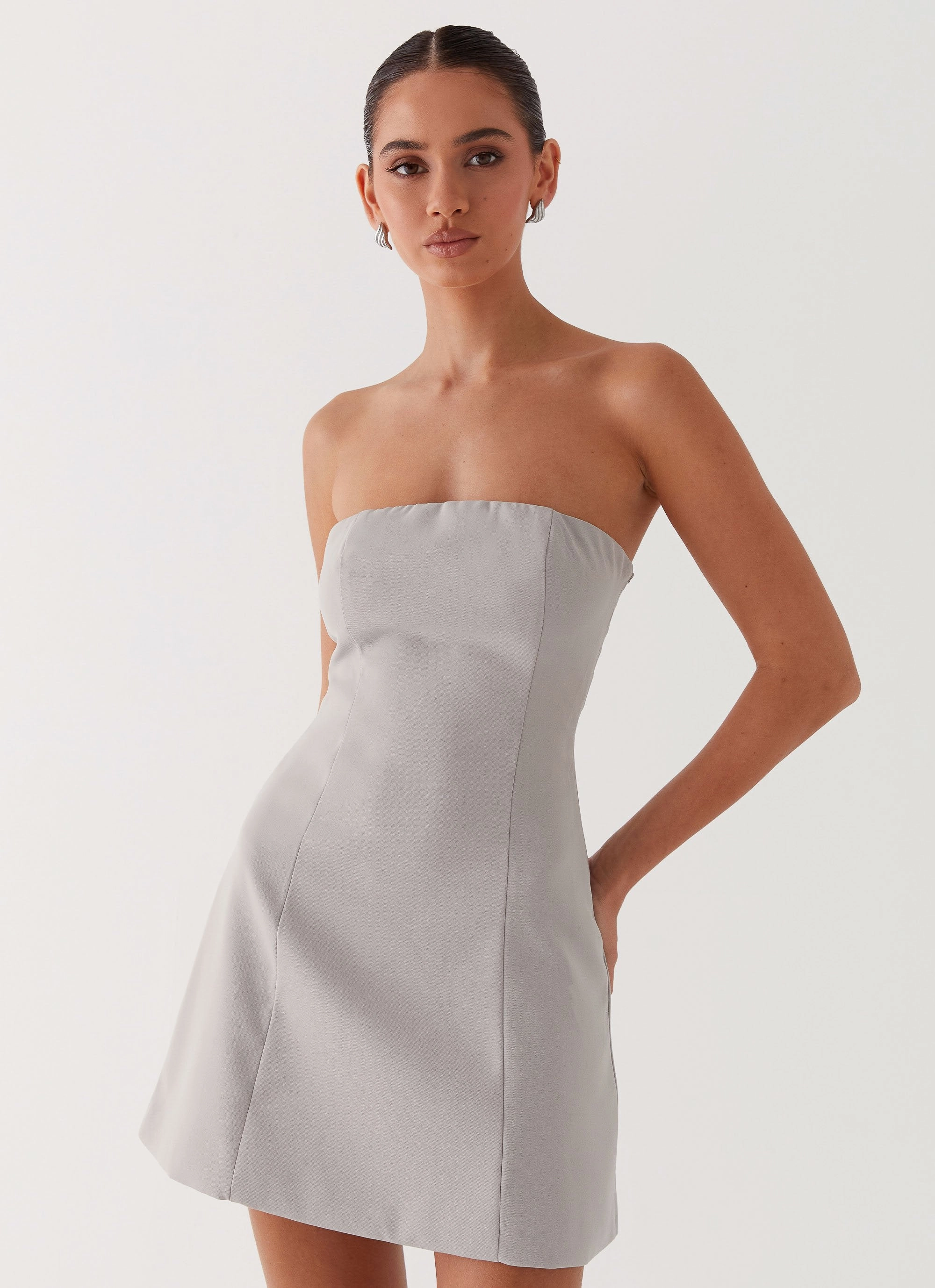 Shape Retention Polished and Elegant Ayanna Strapless Mini Dress - Grey