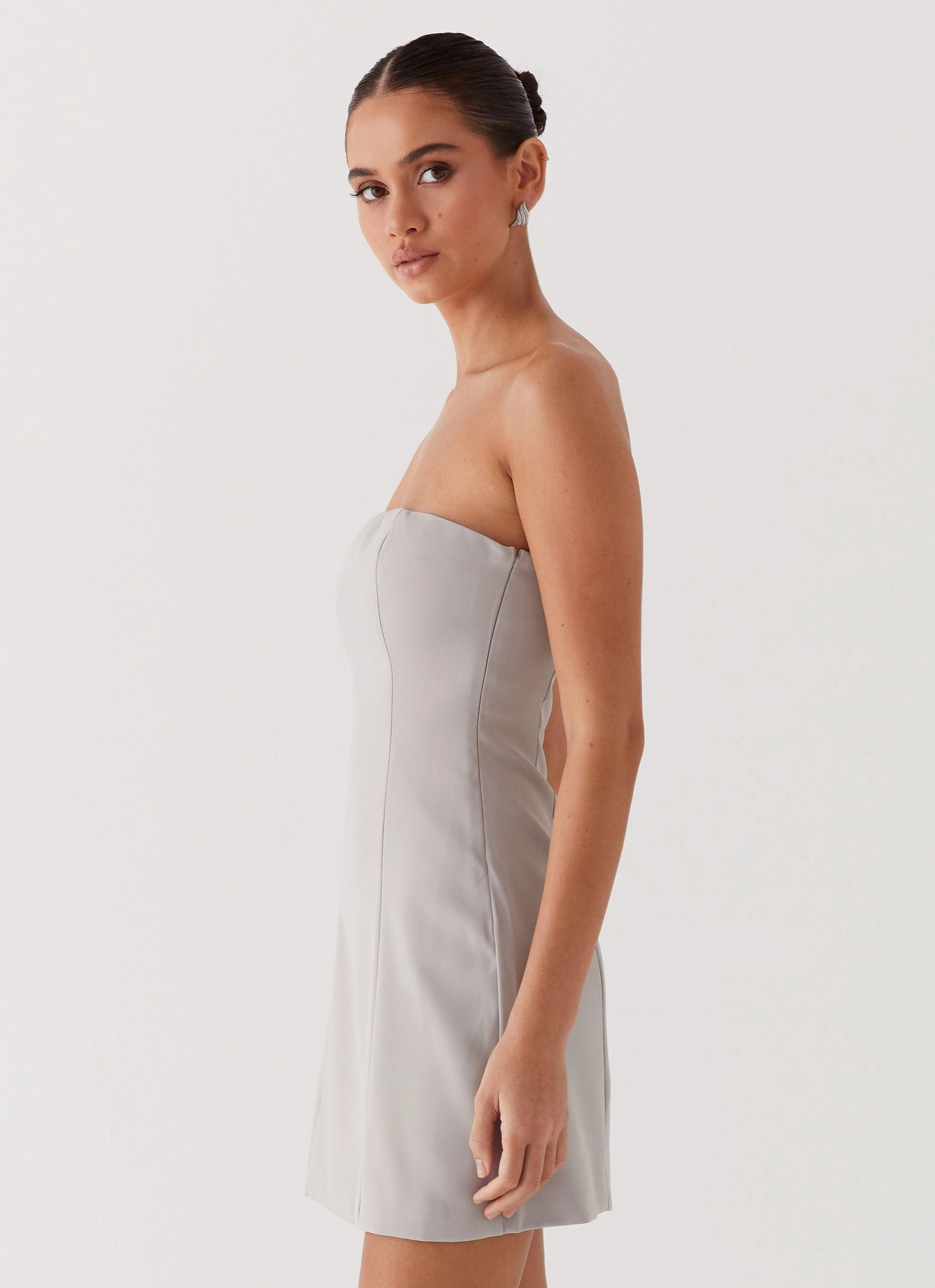Ayanna Strapless Mini Dress - Grey Sheer-Overlay
