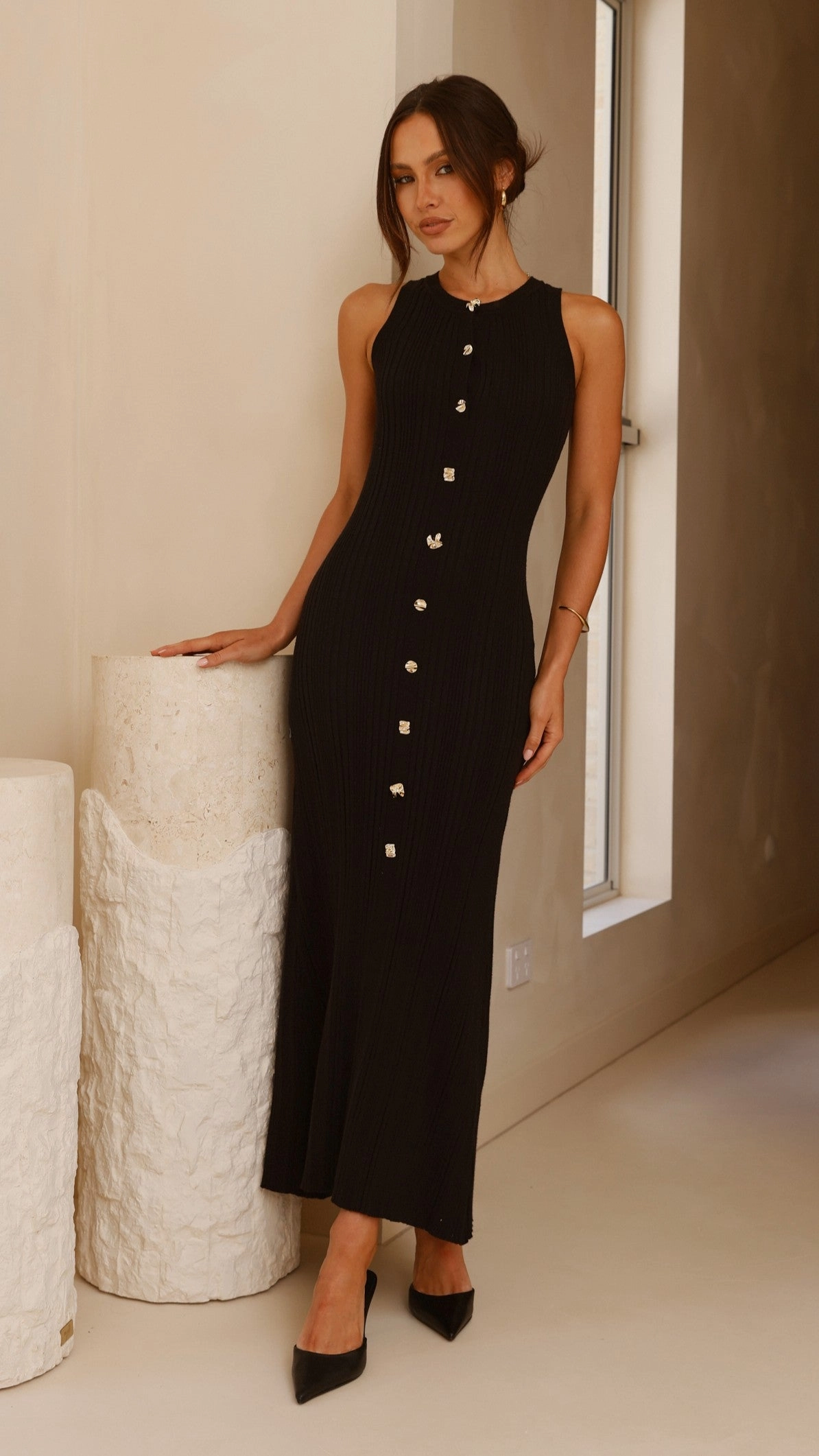 Fitted Neat Charming Fit Aylah Knit Midi Dress - Black