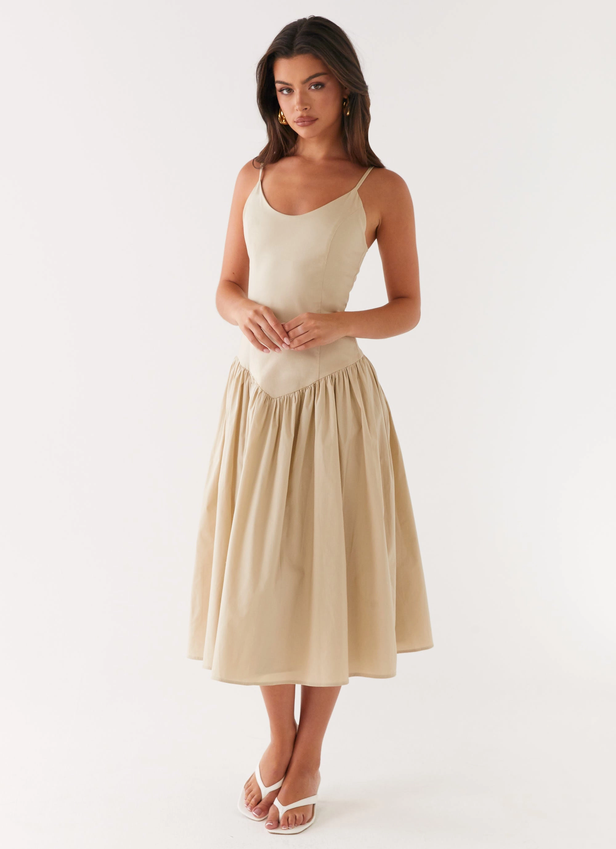 Azalea Midi Dress - Beige Simple Form Ceremony Ready
