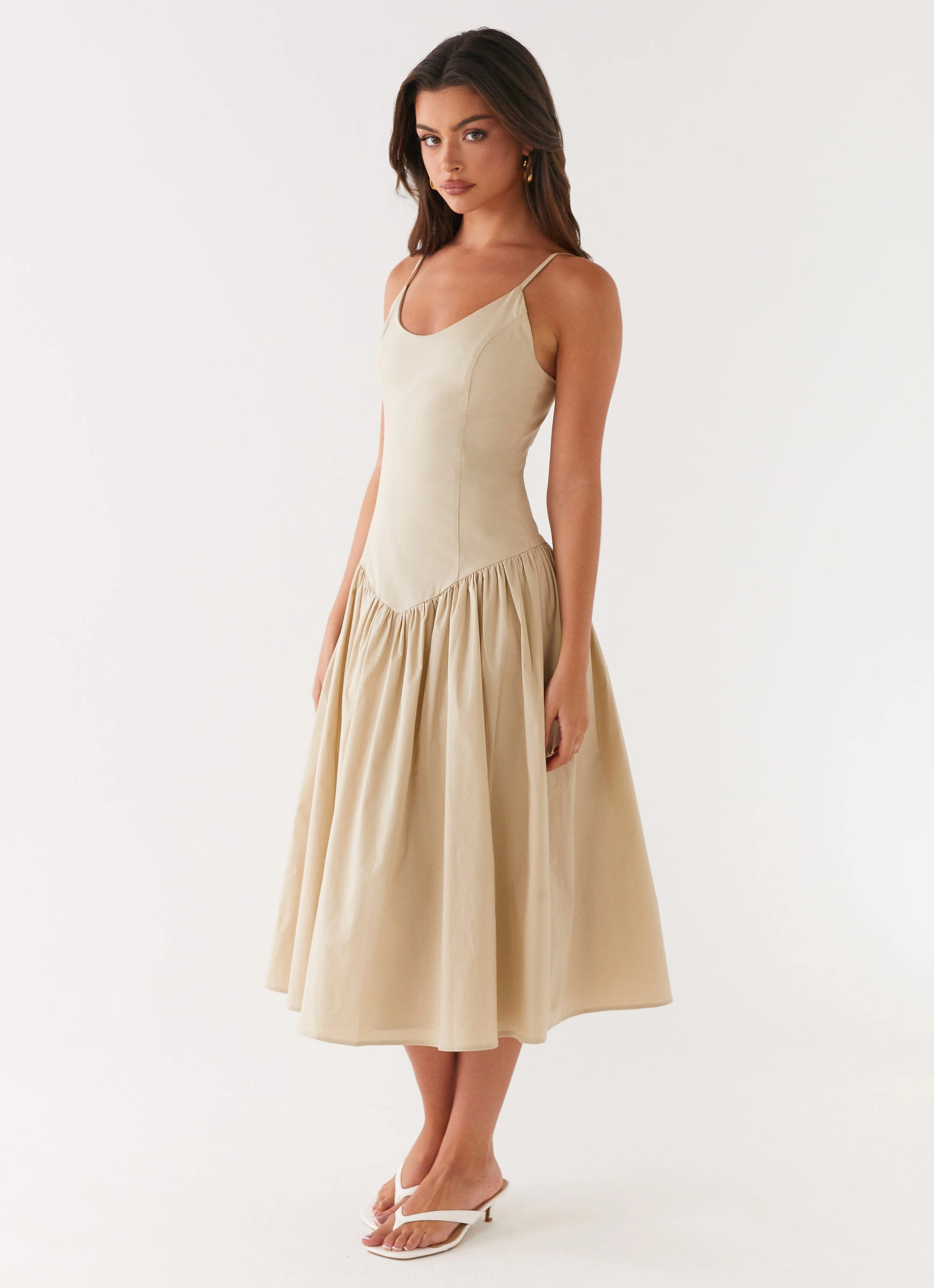 Matte Fabric Azalea Midi Dress - Beige