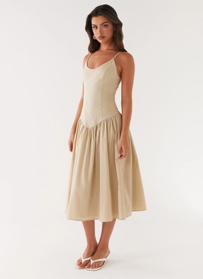 Azalea Midi Dress - Beige Winter Wrap Light and Comfortable Wear