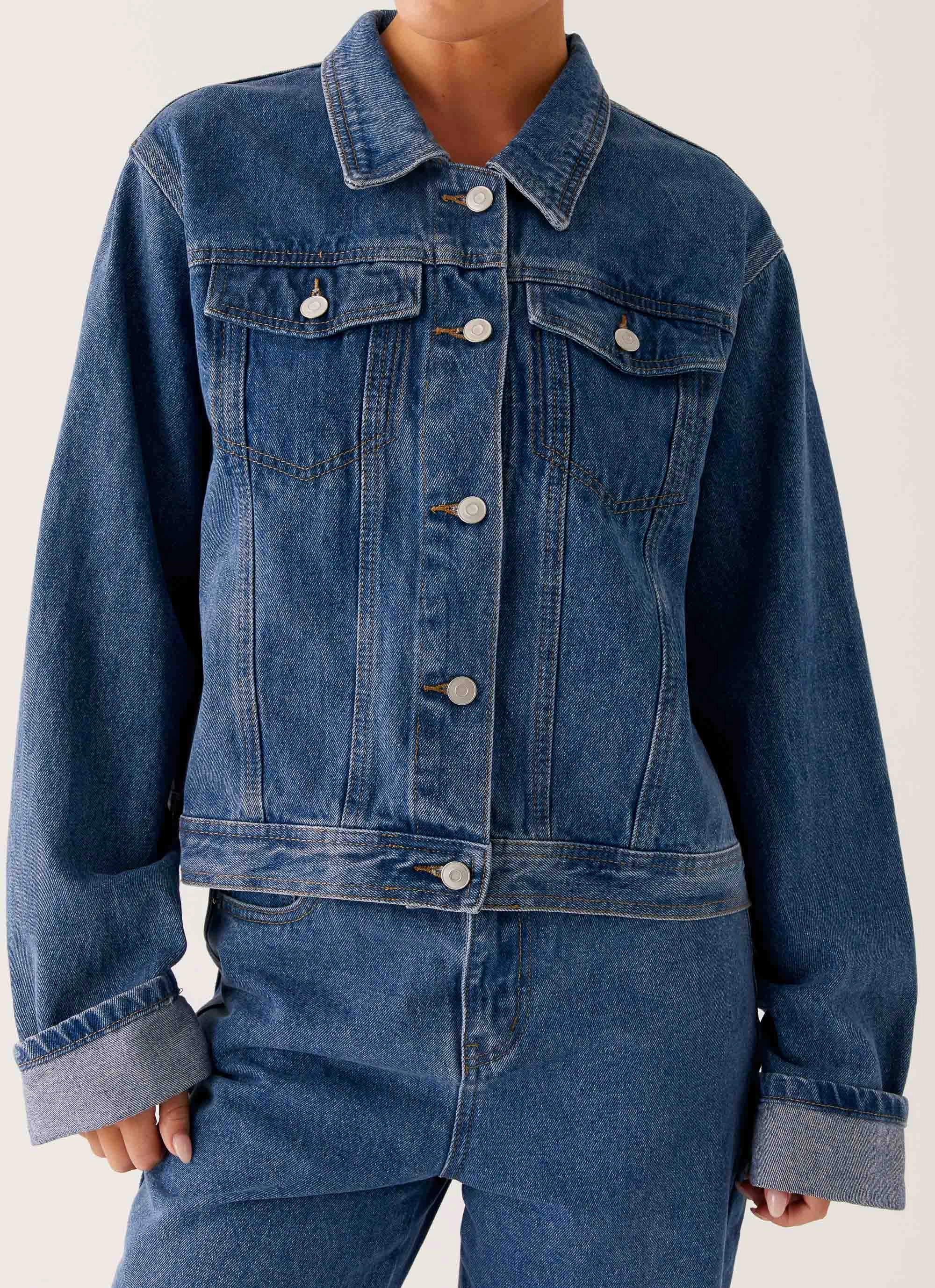 Back Again Oversized Denim Jacket - True Blue windproof Water Resistant Coat
