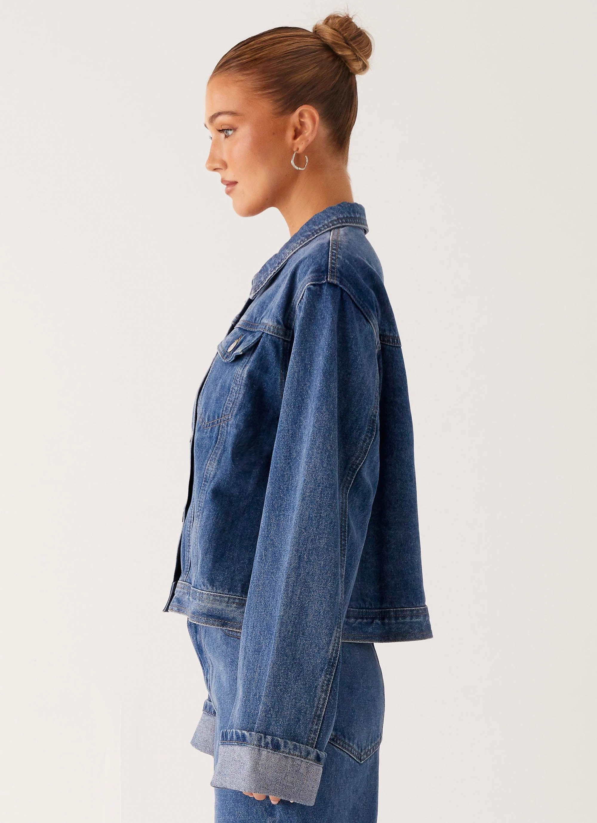 Stretchable Panels Back Again Oversized Denim Jacket - True Blue