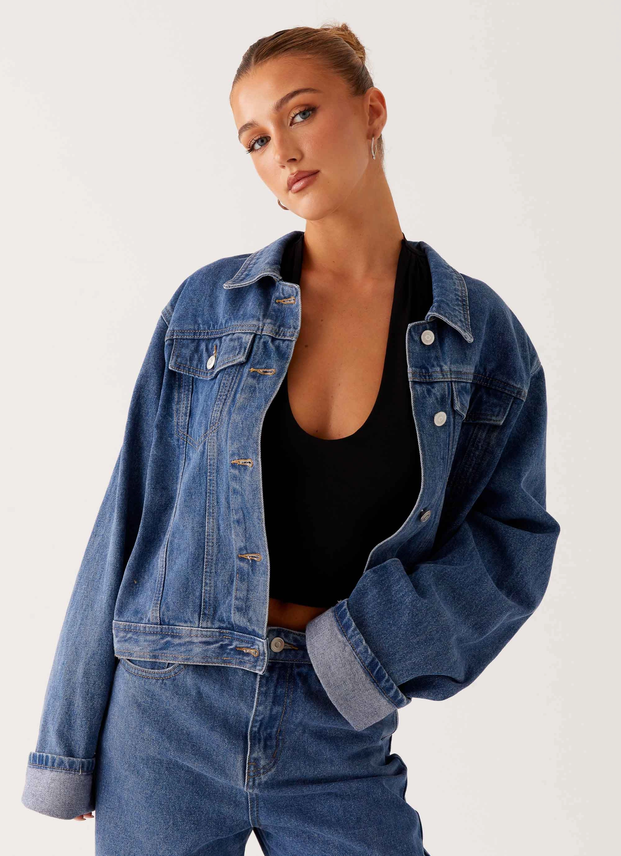 Waterproof Zipper Closure AbrasionResistantSurface Back Again Oversized Denim Jacket - True Blue