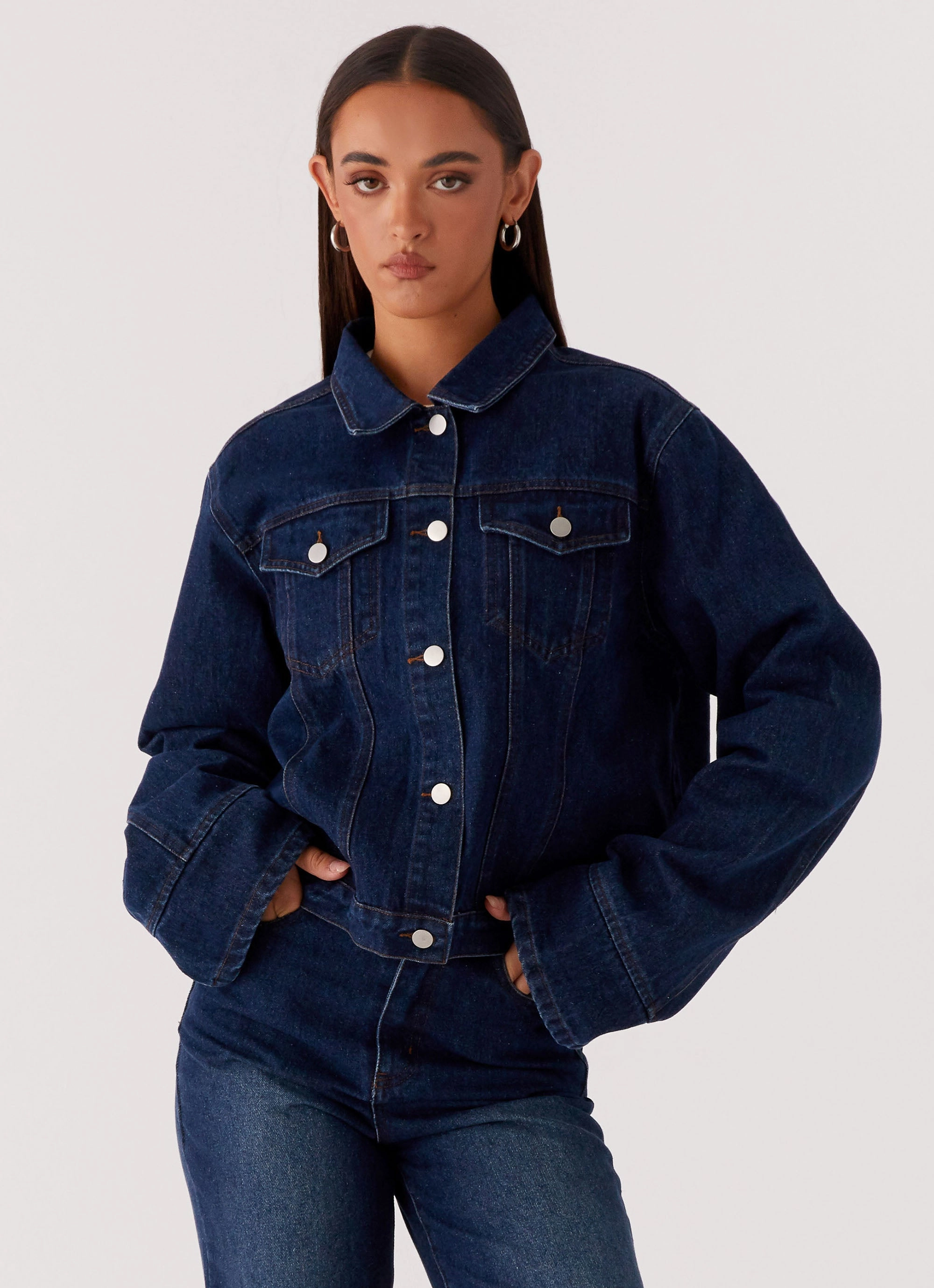 Moisture Wicking Fabric Back Again Oversized Denim Jacket - Vintage Blue
