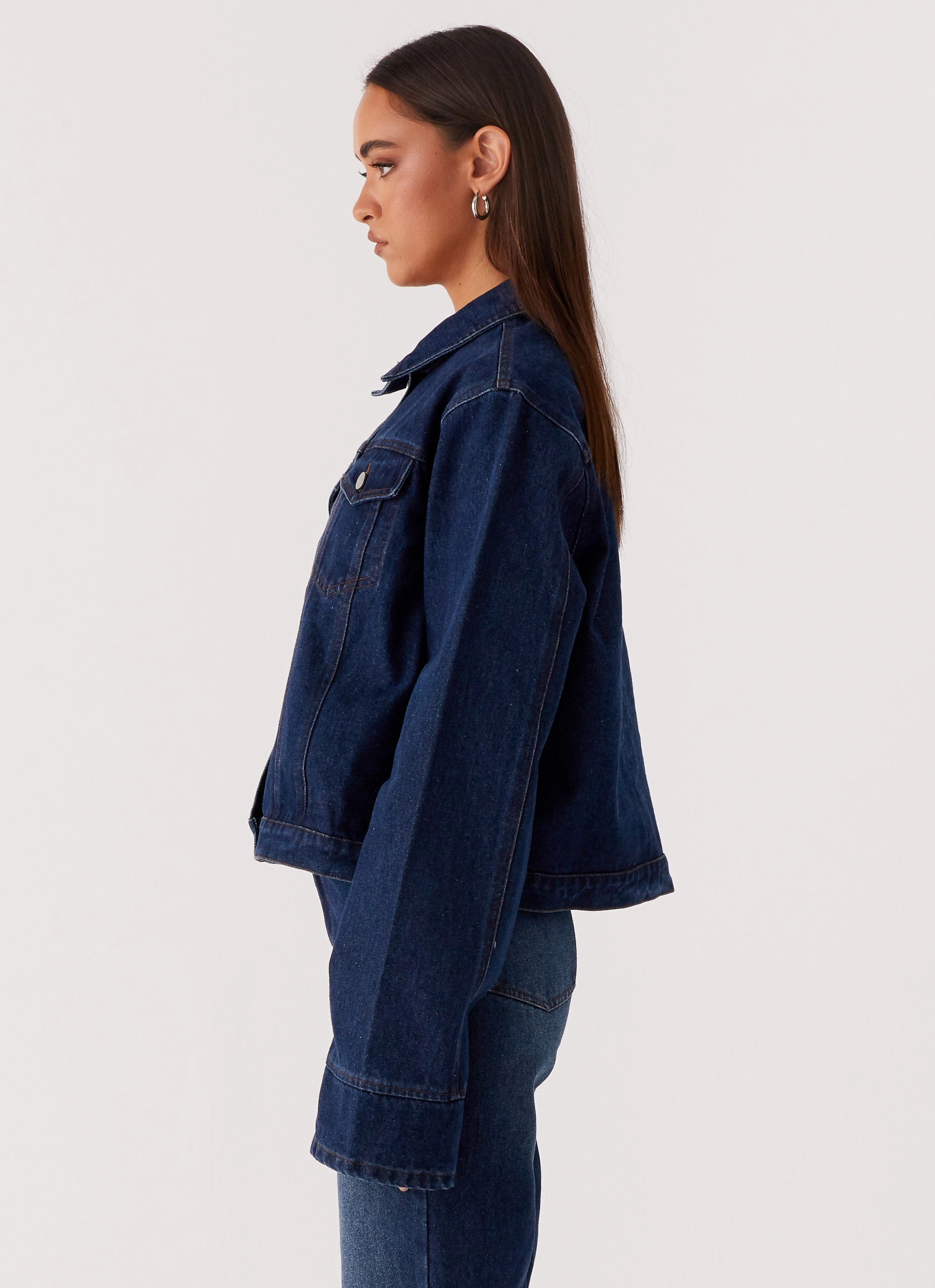 Back Again Oversized Denim Jacket - Vintage Blue Convertible Silhouette