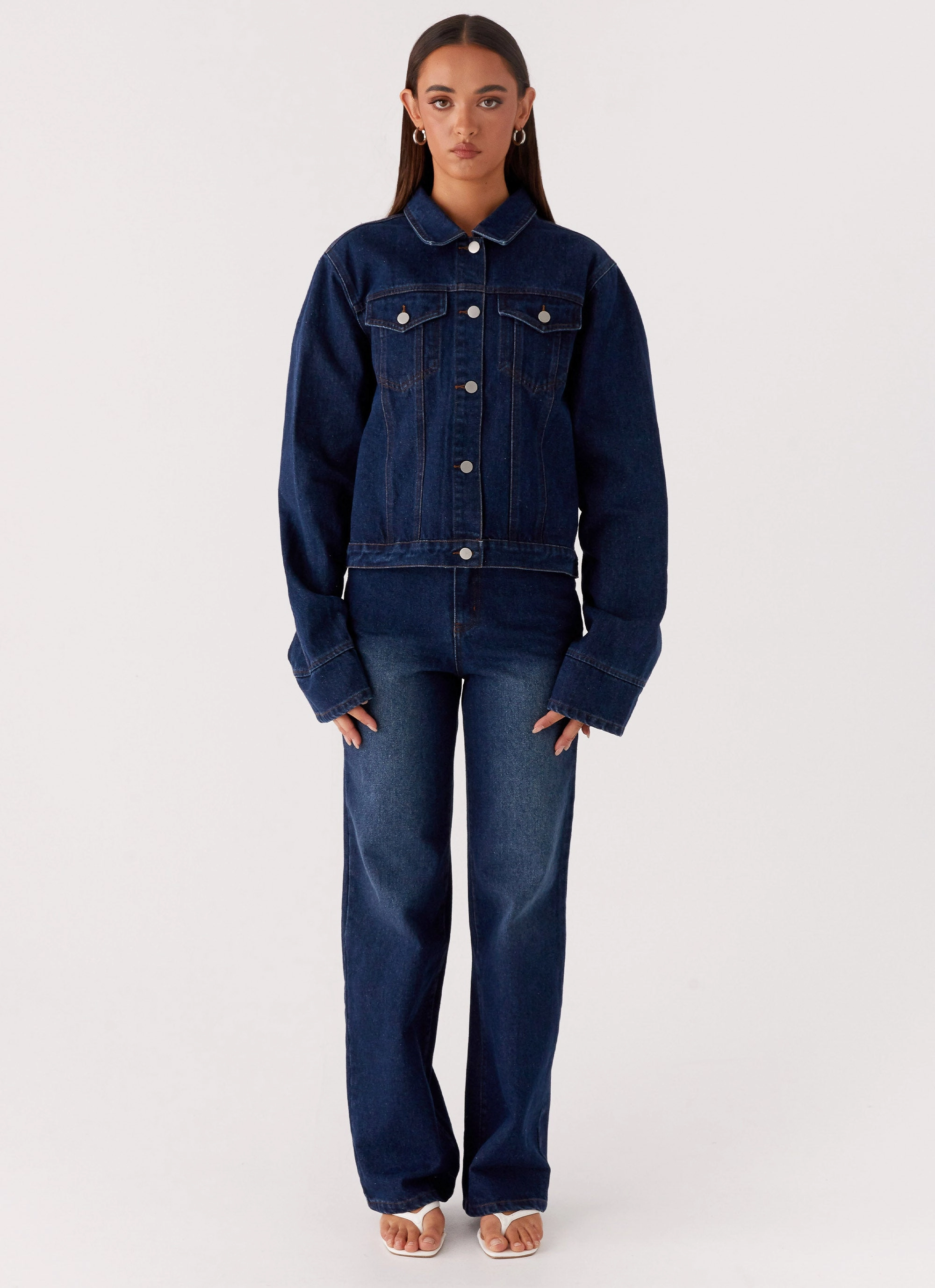 Back Again Oversized Denim Jacket - Vintage Blue On The Go Layer
