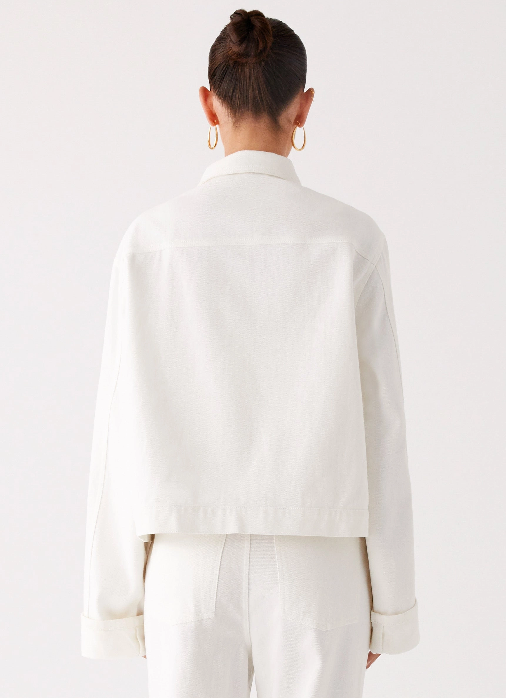 Reinforced Stitching Back Again Oversized Denim Jacket - White