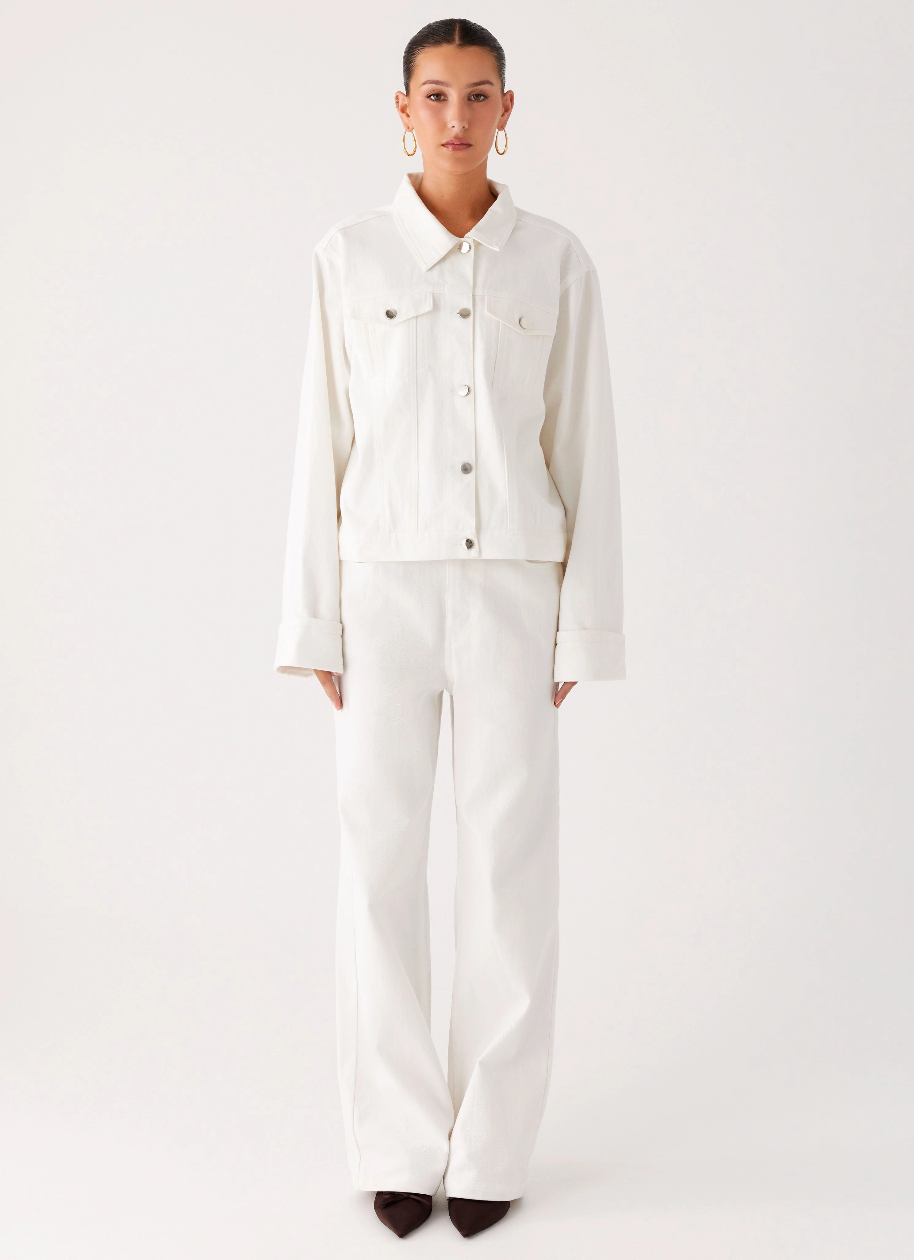 Back Again Oversized Denim Jacket - White Sun Protective Fabric