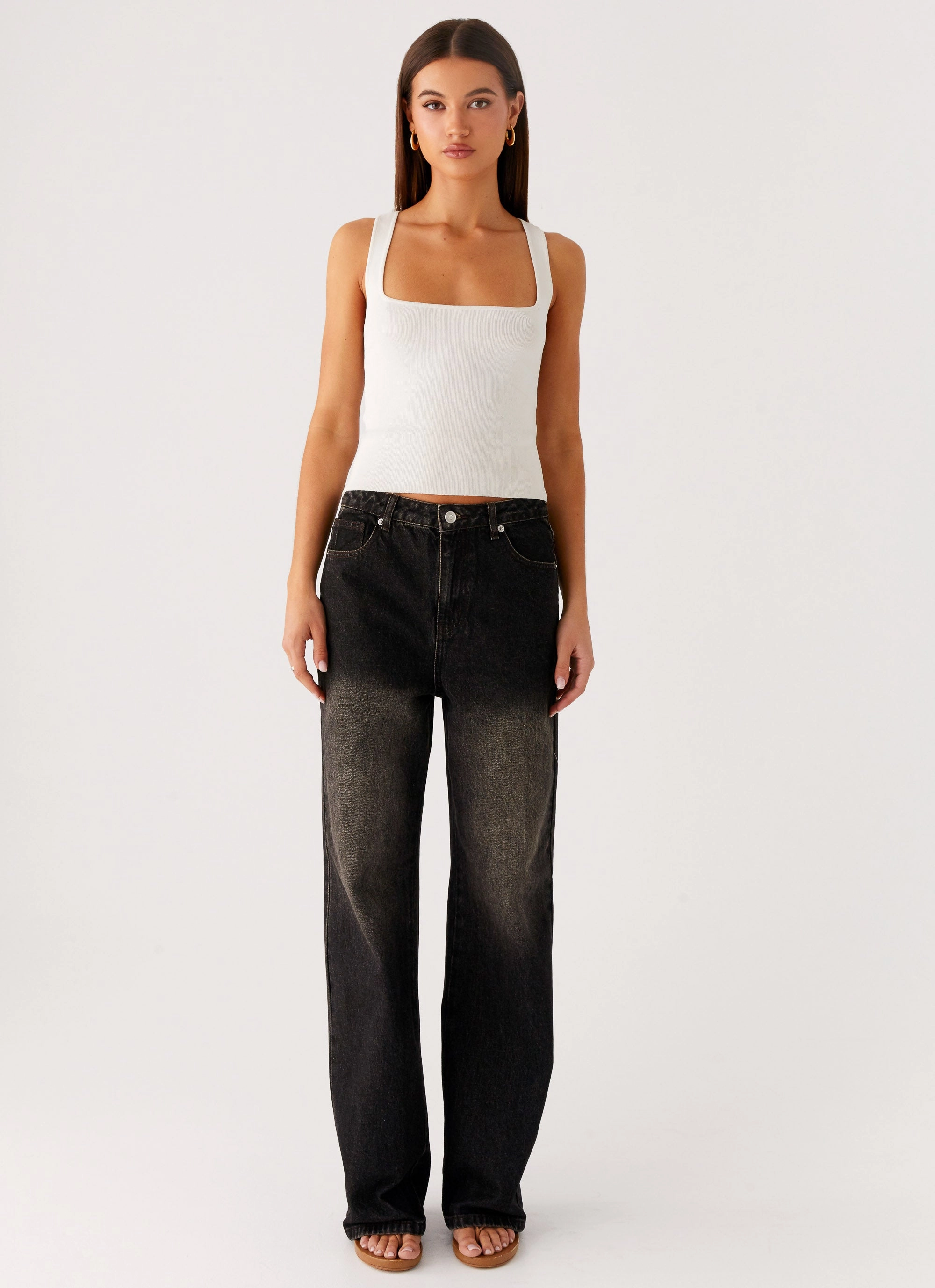 Fashion Fit Design Back Again Straight Leg Denim Jeans - Acid Charcoal
