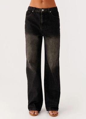 Back Again Straight Leg Denim Jeans - Acid Charcoal Leisure Wear