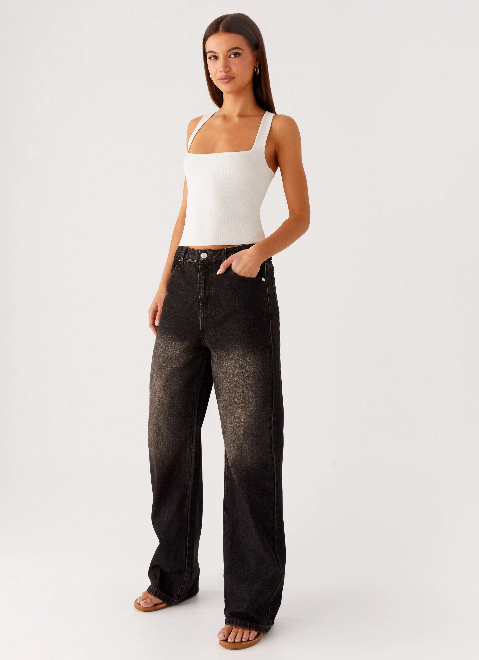 Natural Look Back Again Straight Leg Denim Jeans - Acid Charcoal