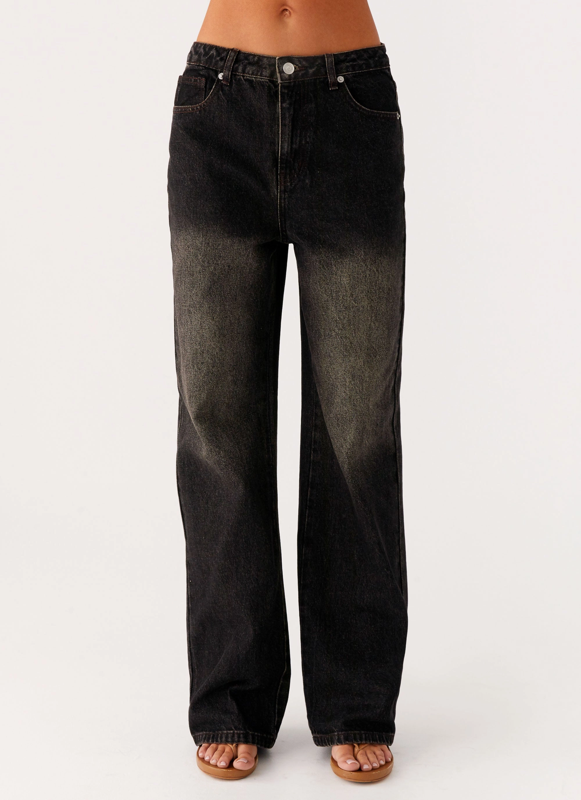 Back Again Straight Leg Denim Jeans - Acid Charcoal Leisure Wear