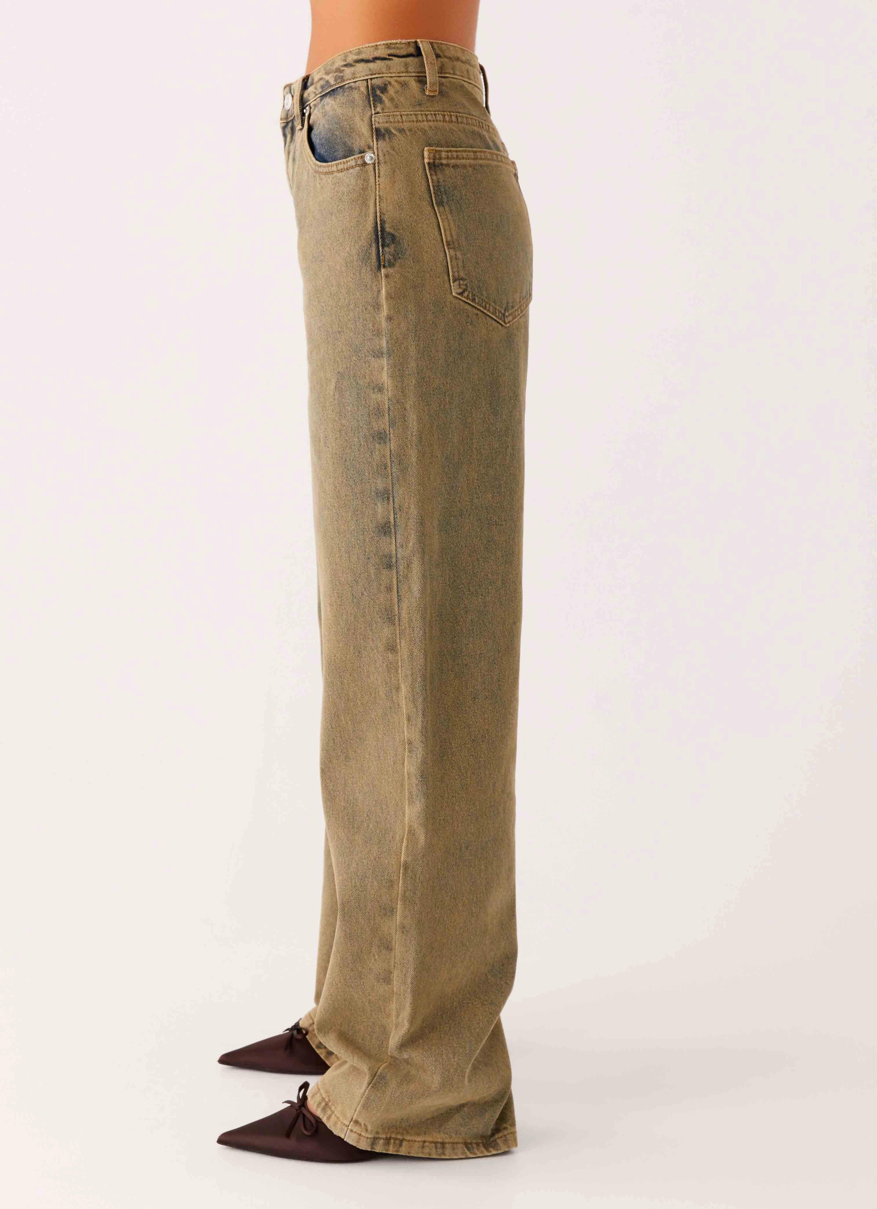 Back Again Straight Leg Denim Jeans - Brown Sand Wash Clean Finish All Fit Use