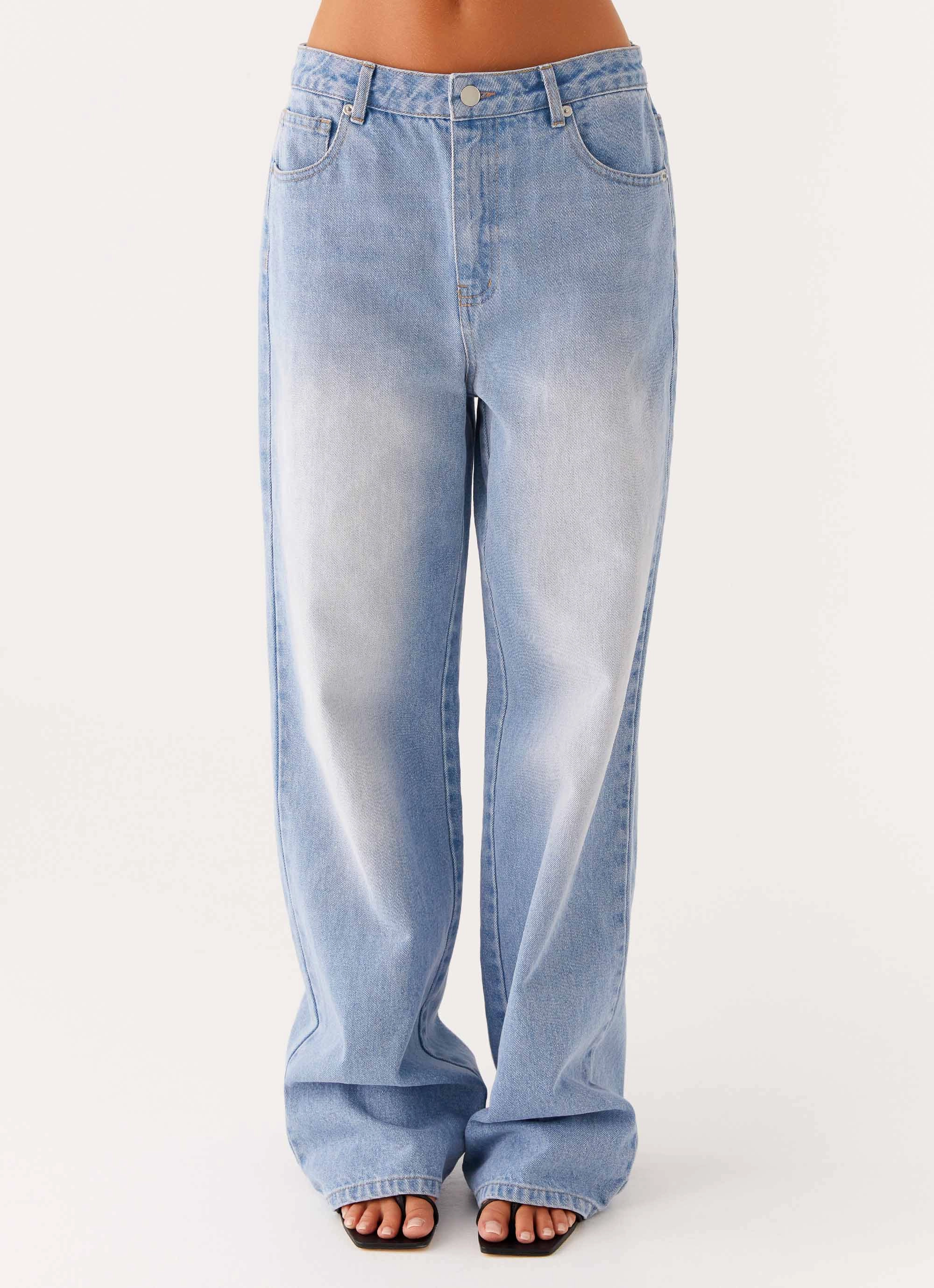 Back Again Straight Leg Denim Jeans - Light Wash Blue Breathable Work Meeting Relaxed Style
