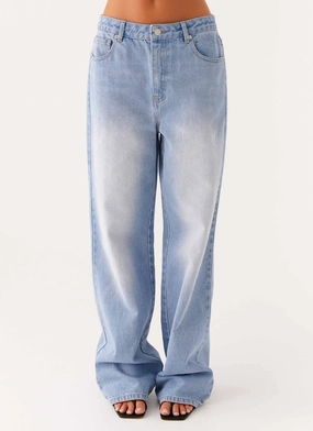 Back Again Straight Leg Denim Jeans - Light Wash Blue Breathable Work Meeting Relaxed Style