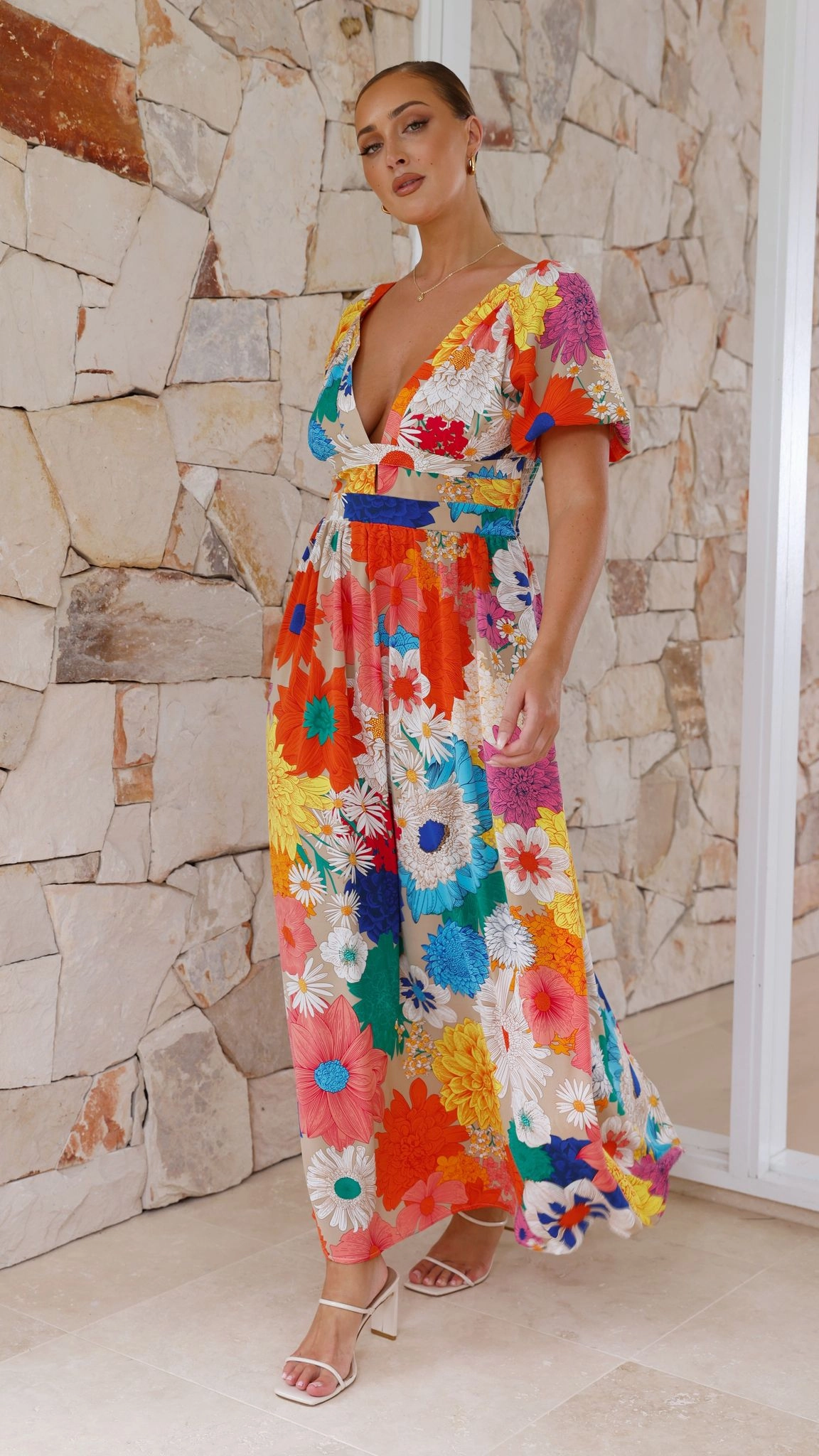 Baker Maxi Dress - Multi Floral Front Ruffle Tailored Mood