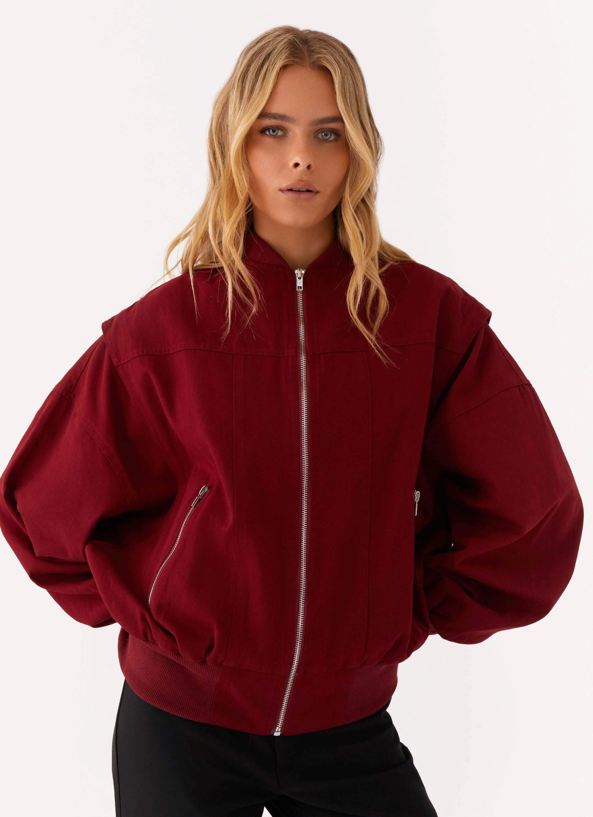 No Collar Reversible Dual Layer Alabama Bomber Jacket - Red