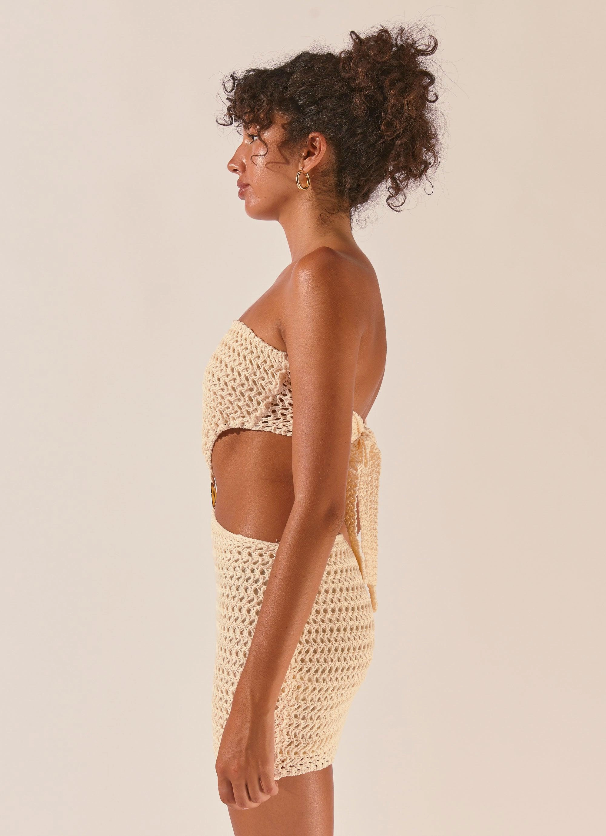 Midi-Length Balmy Nights Crochet Mini Dress - Seashell
