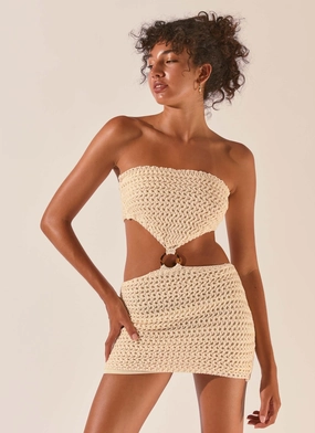Light Layers Balmy Nights Crochet Mini Dress - Seashell