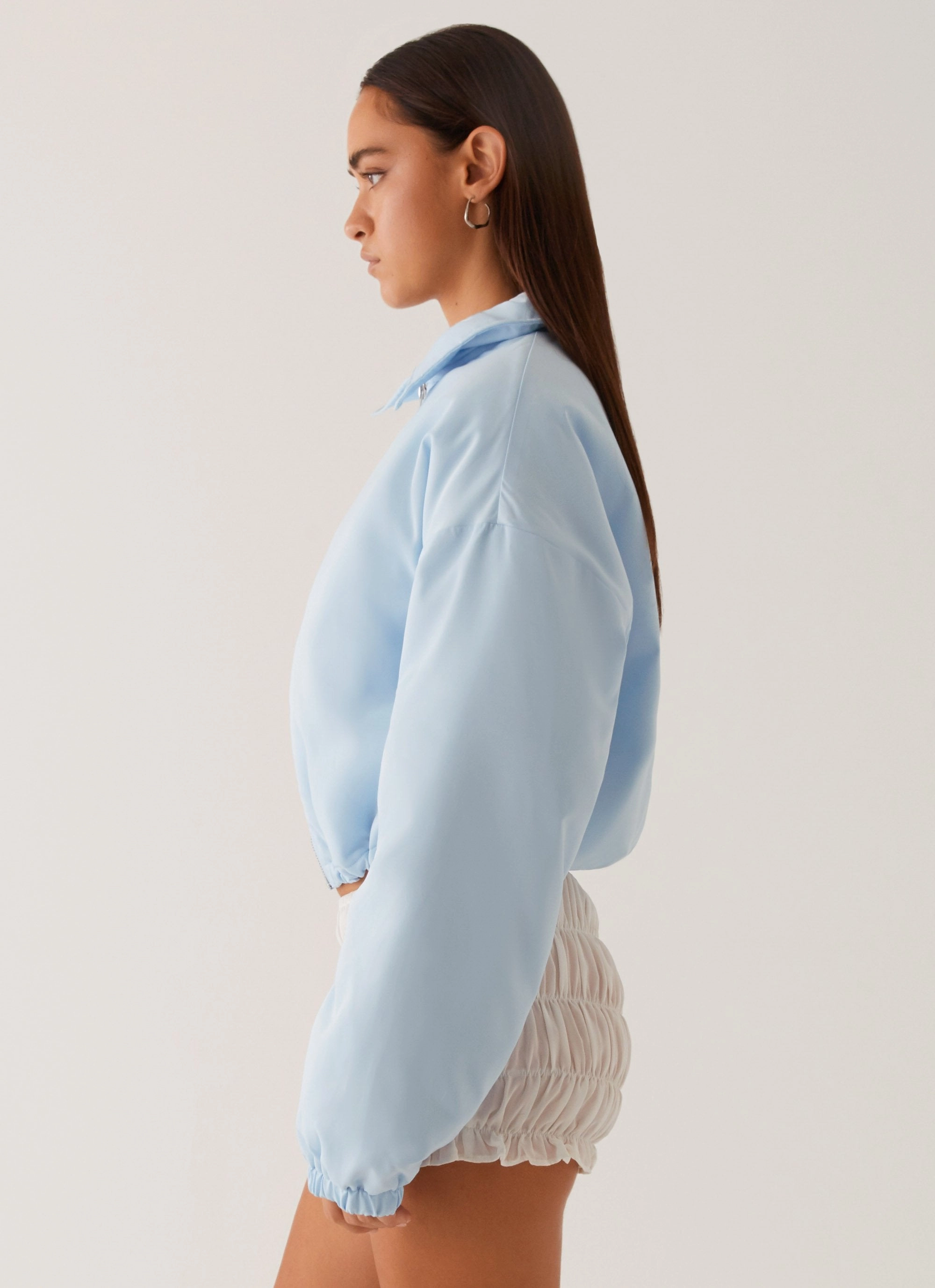 Convertible Collar Style Baltimore Bomber Jacket - Pale Blue