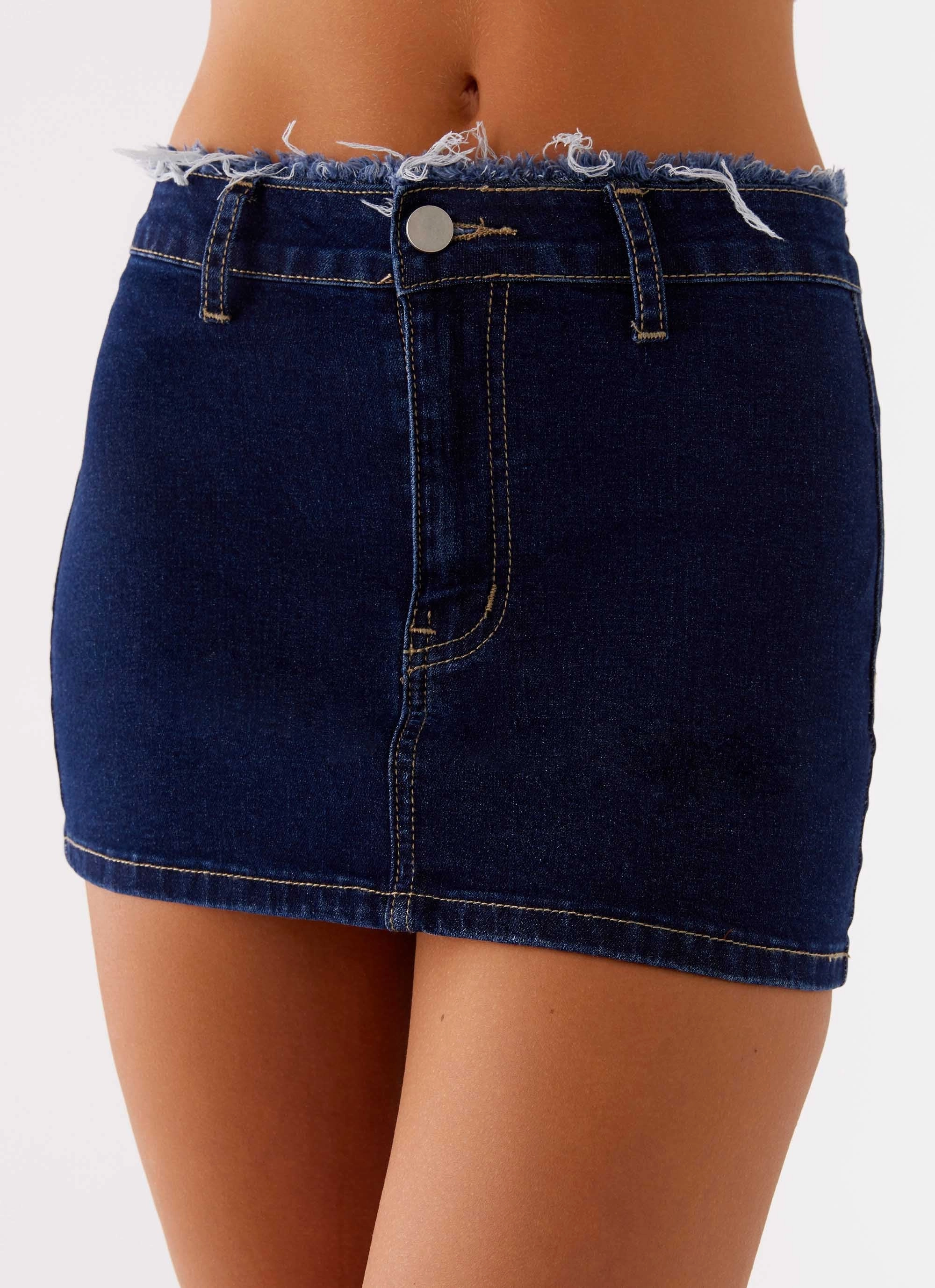 Kirryn Micro Skirt - Raw Blue Bold Print