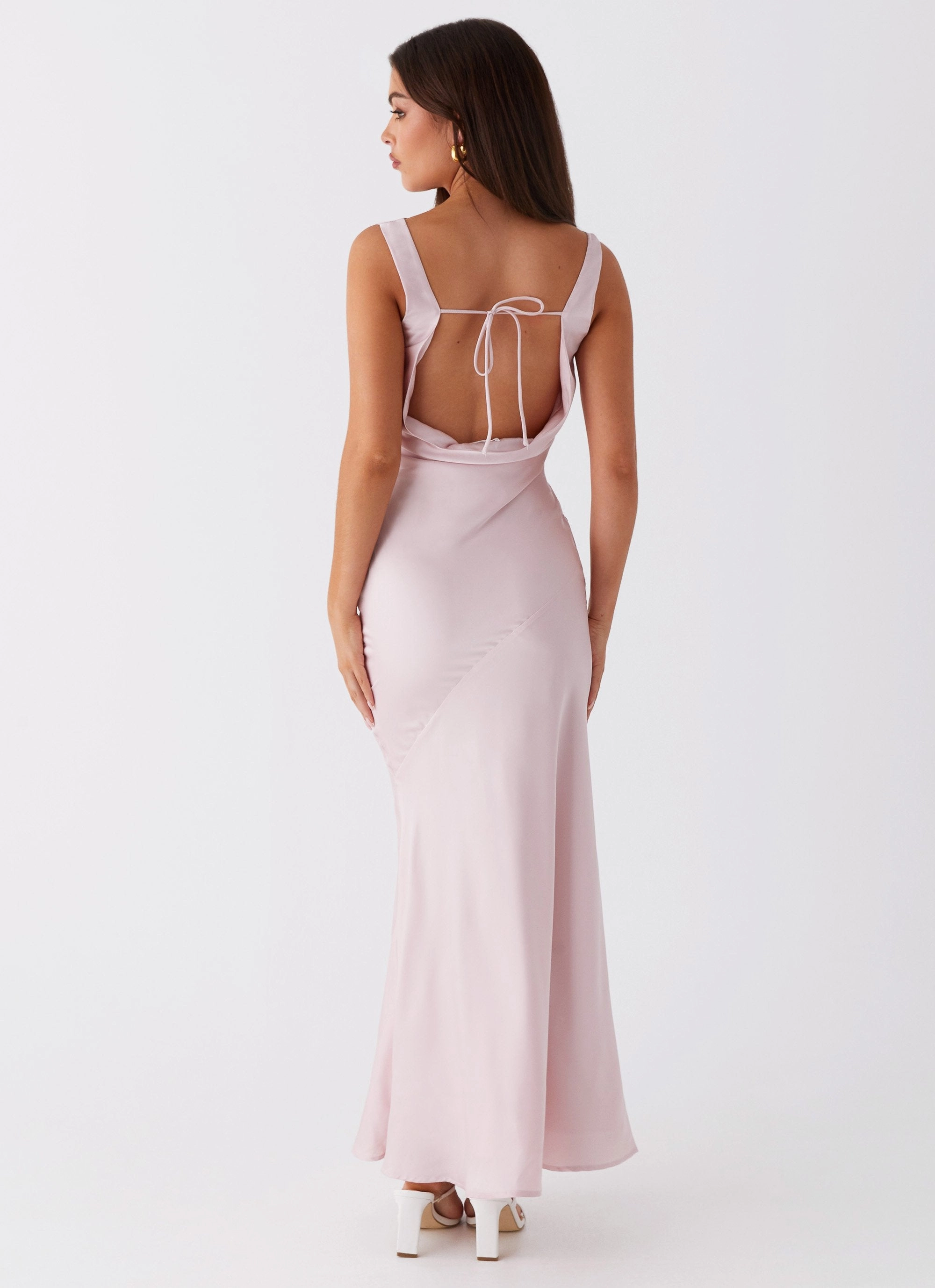 Be Mine Satin Maxi Dress - Mauve Pink Gathered Skirt Body Confidence