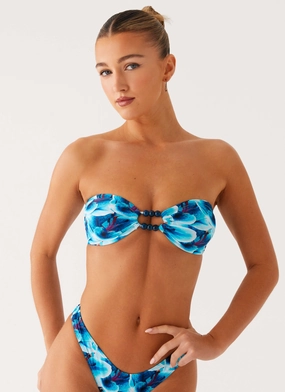 Mold Resistant Material Beach Bound Strapless Bikini Top - Turquoise Floral