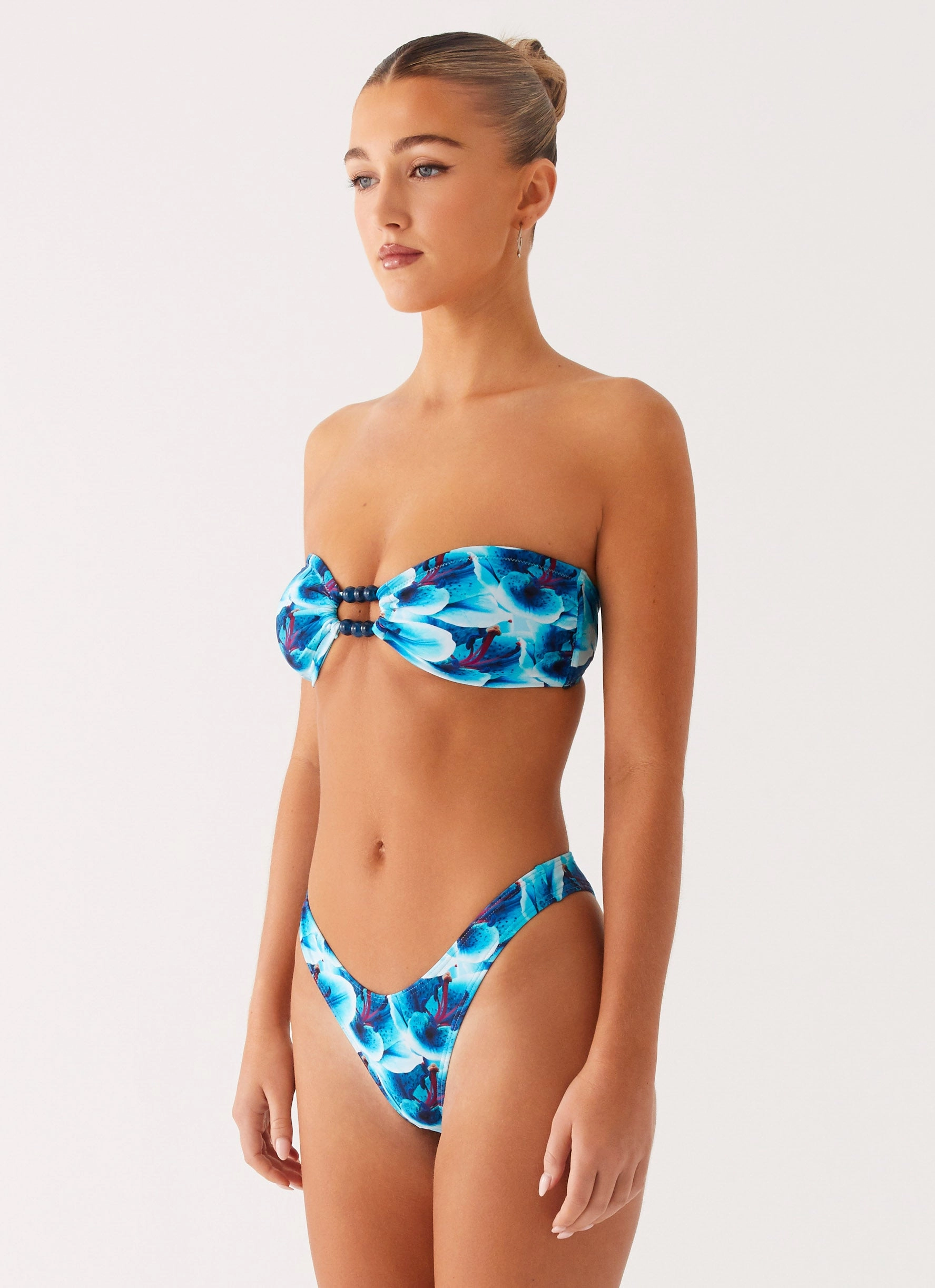 Beach Bound Strapless Bikini Top - Turquoise Floral Adjustable Strap Tension Tropical Wear