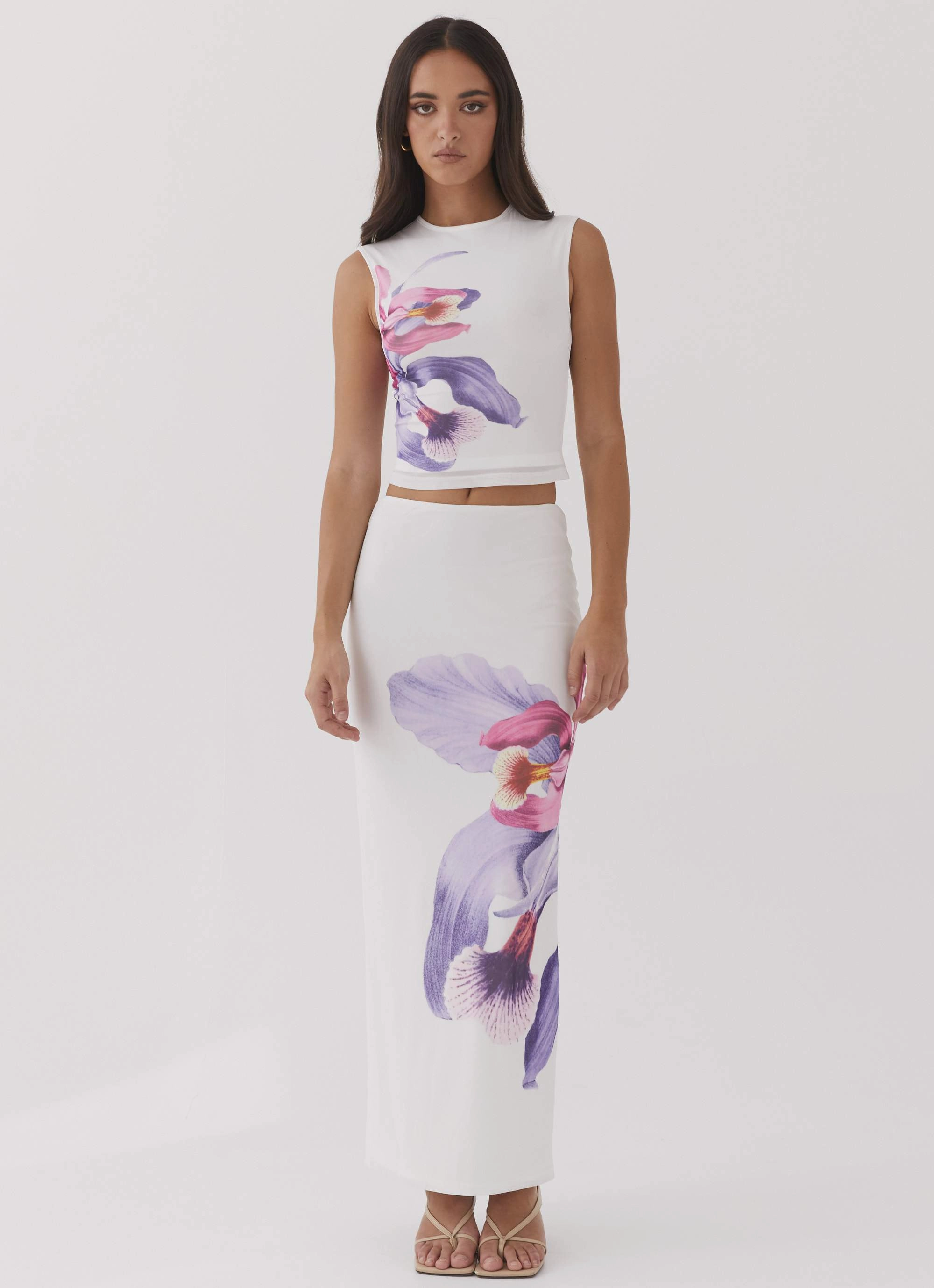 Waiting For Dawn Mesh Maxi Skirt - White Midi length Shirred Back