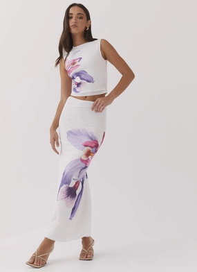 Animal Print Waiting For Dawn Mesh Maxi Skirt - White