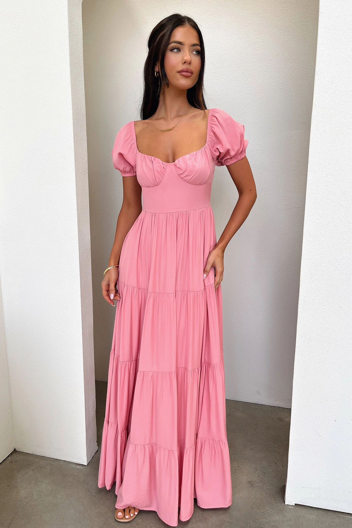 Figure-Skimming Padded-Bust Levona Maxi Dress - Rose
