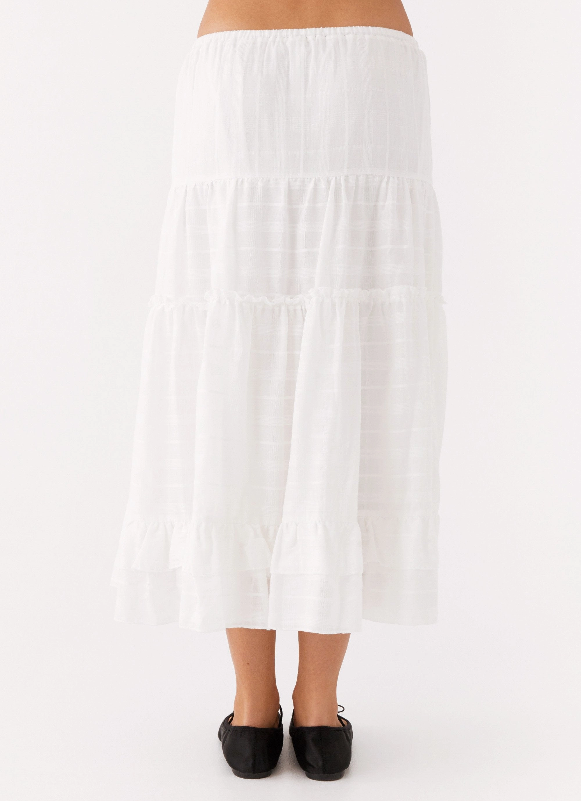 Laser Cut Edges natural fiber Beatrix Frill Midi Skirt - White
