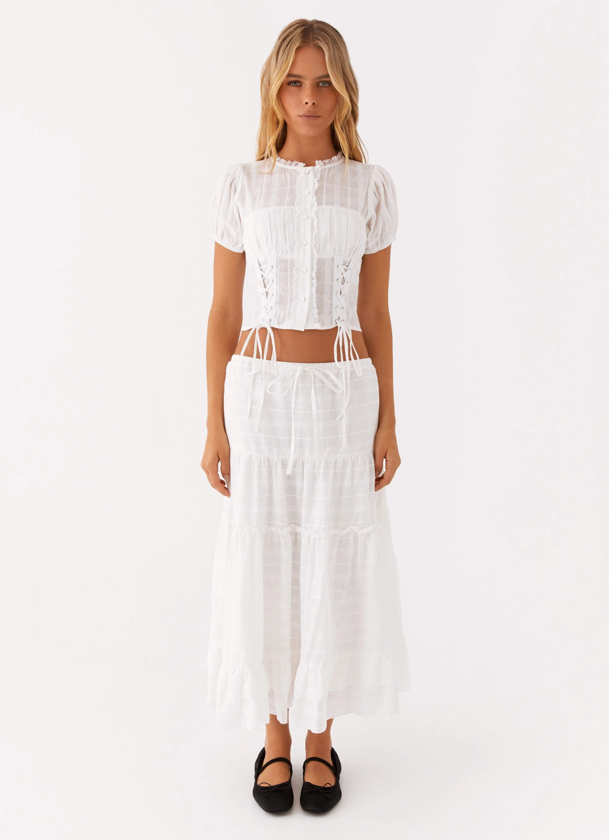Beatrix Frill Midi Skirt - White Everyday Essential