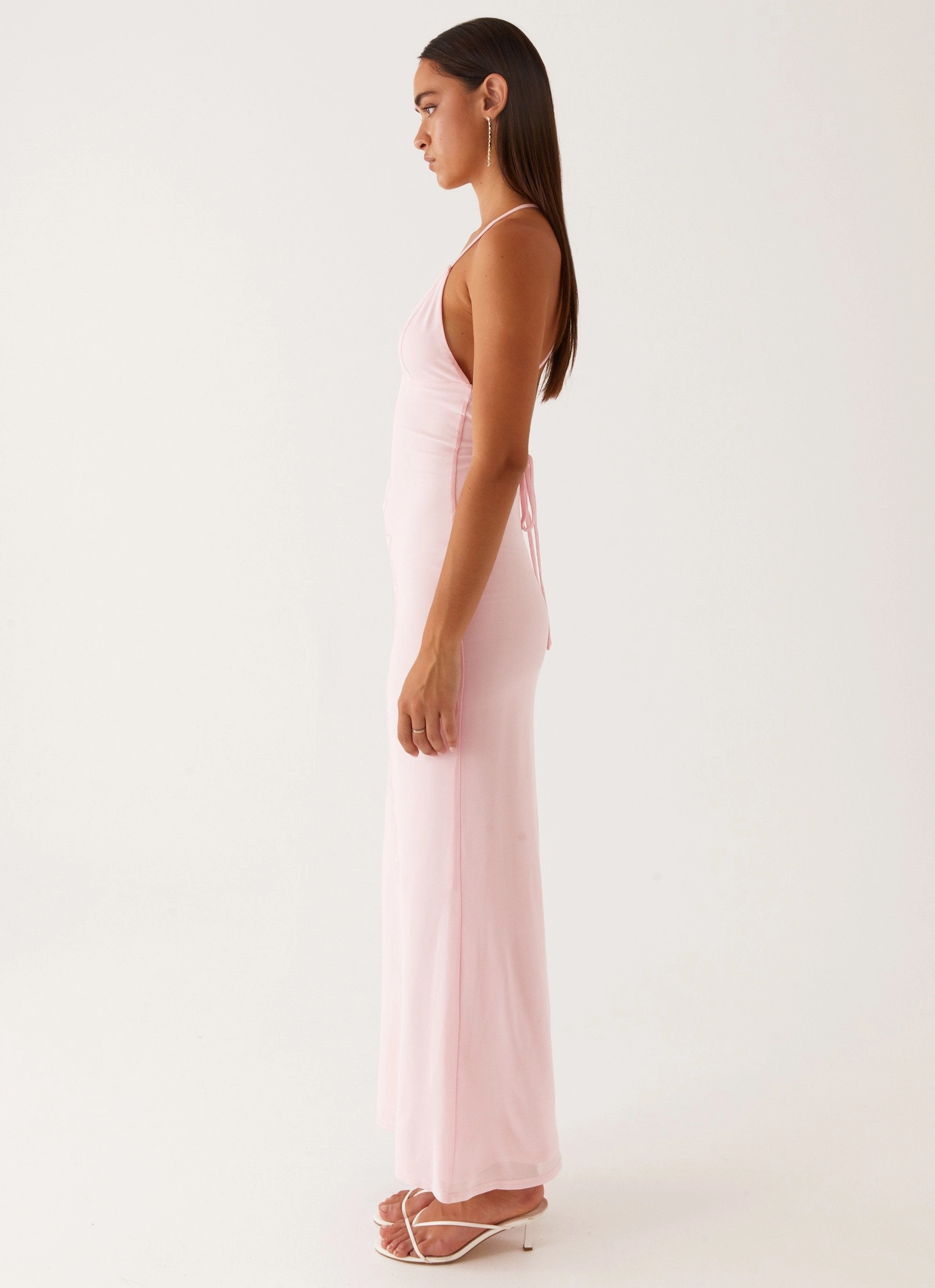 Beki Beaded Mesh Maxi Dress - Pink Self Power Hidden Zipper