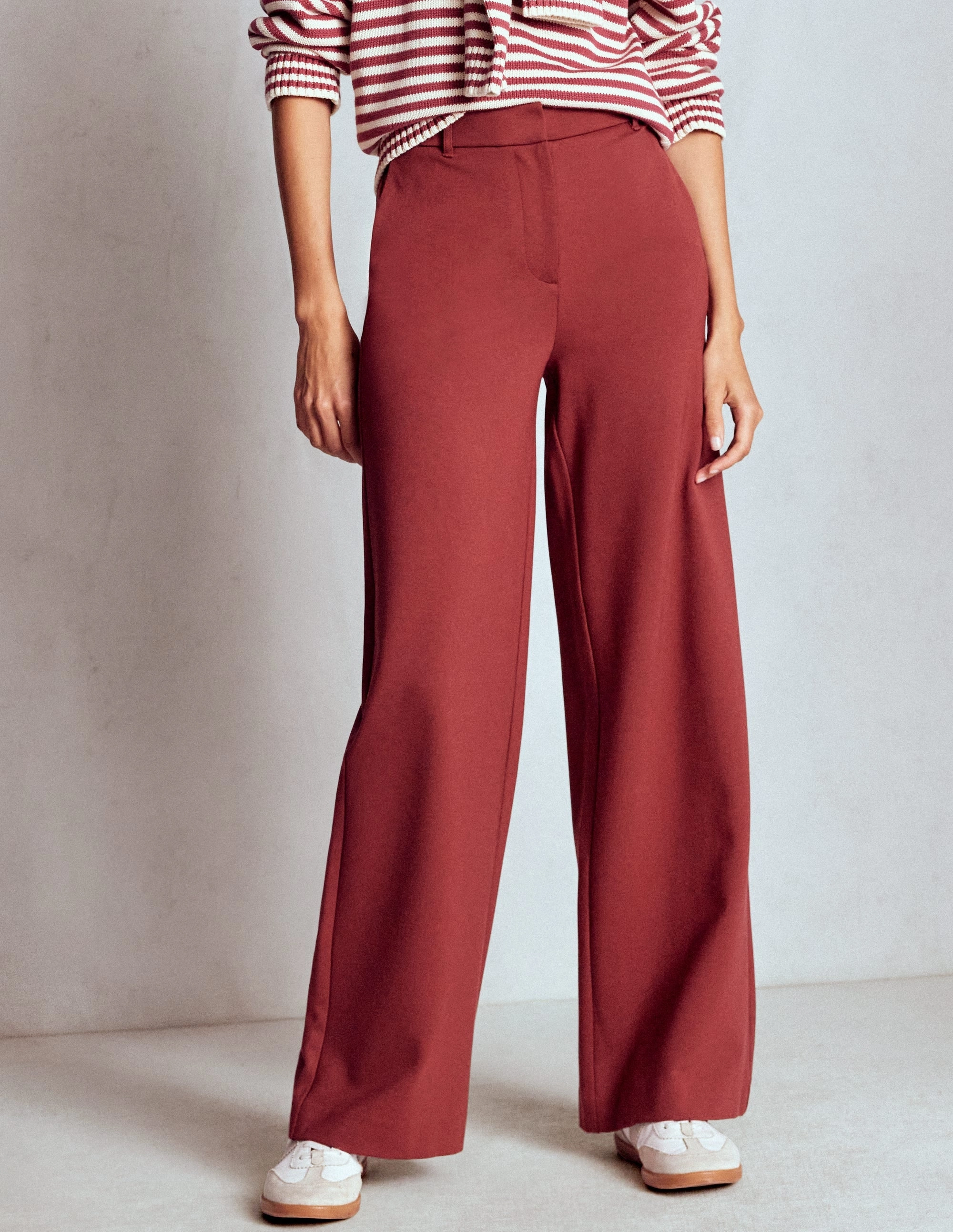 Belgravia Ponte Trousers-Chestnut Contrast Trim Travel-Ready