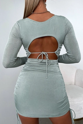 velvet feel Hidden Pocket Kashvi Dress - Sage