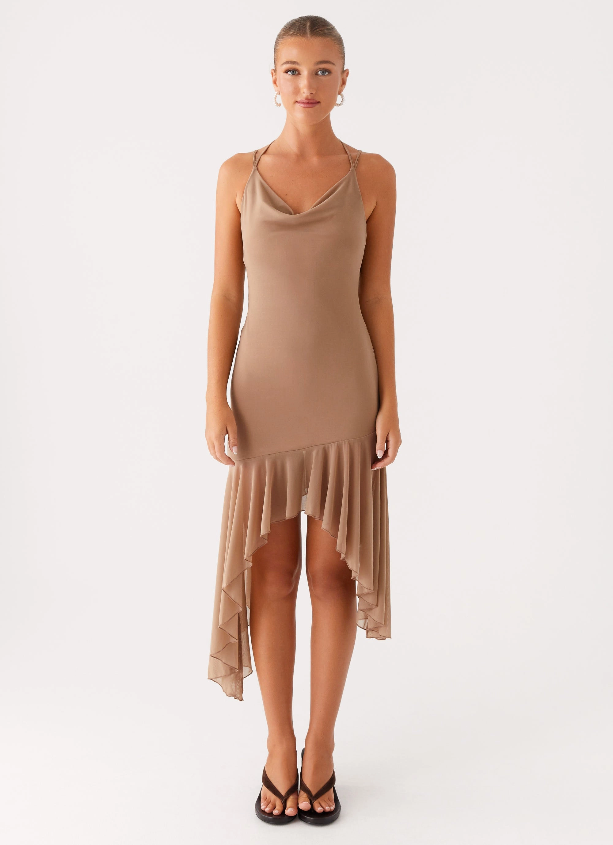 Bessie Midi Dress - Beige Day Fit Flowy Layers