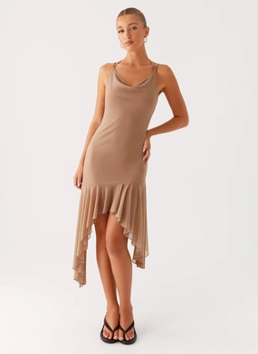 Bessie Midi Dress - Beige Modern Fit Trendy Comfort
