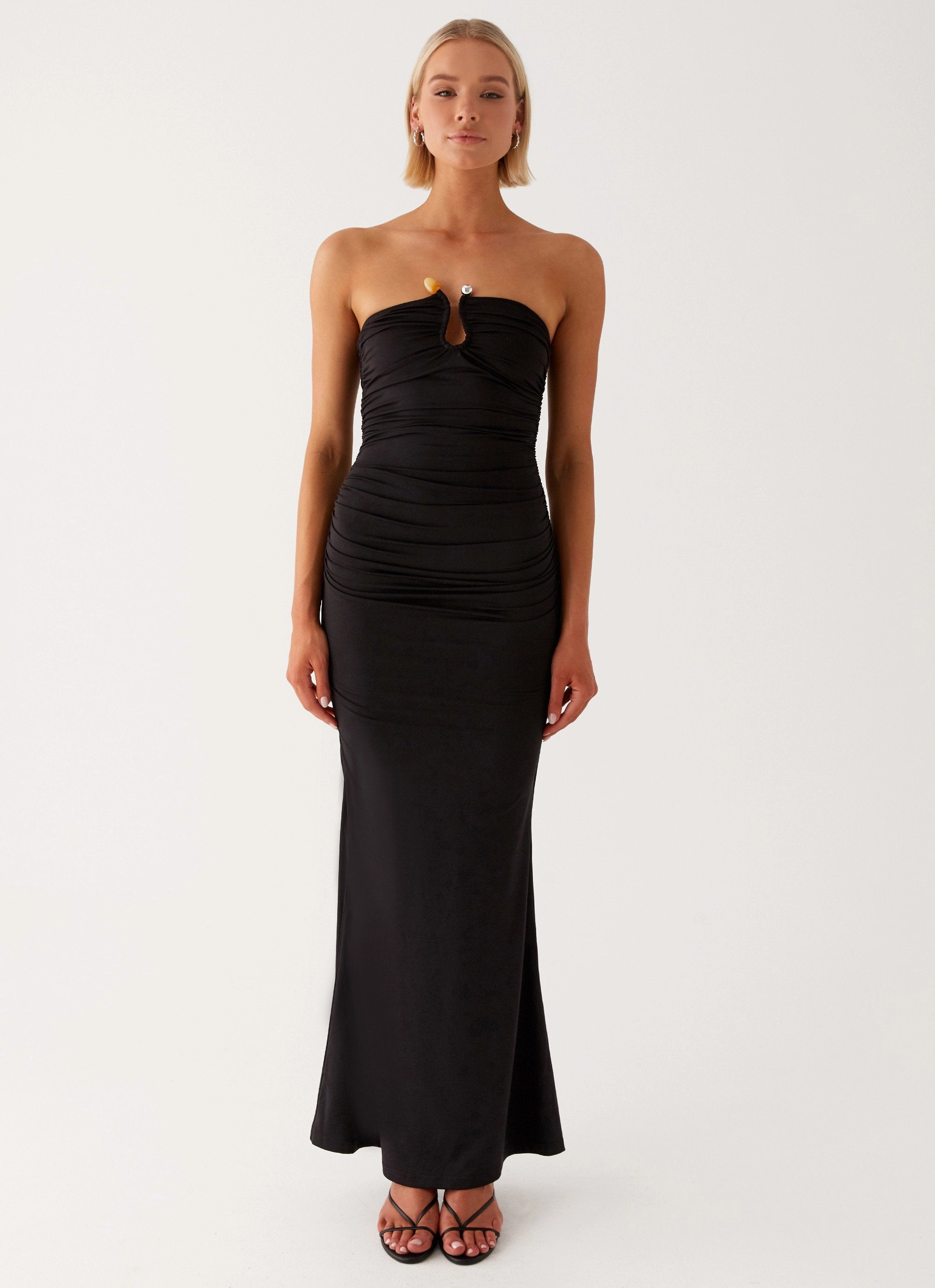 Tailored Wear Gathered-Detail Rudy Maxi Dress - Black