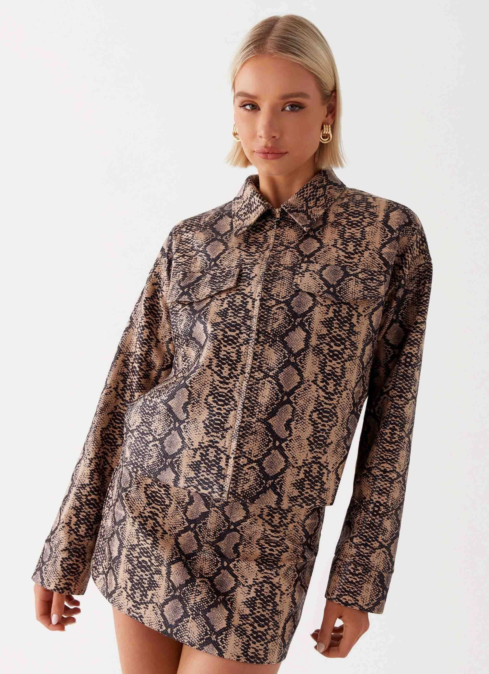 Bethany Oversized Jacket - Snake Wool blend Fringe Detail