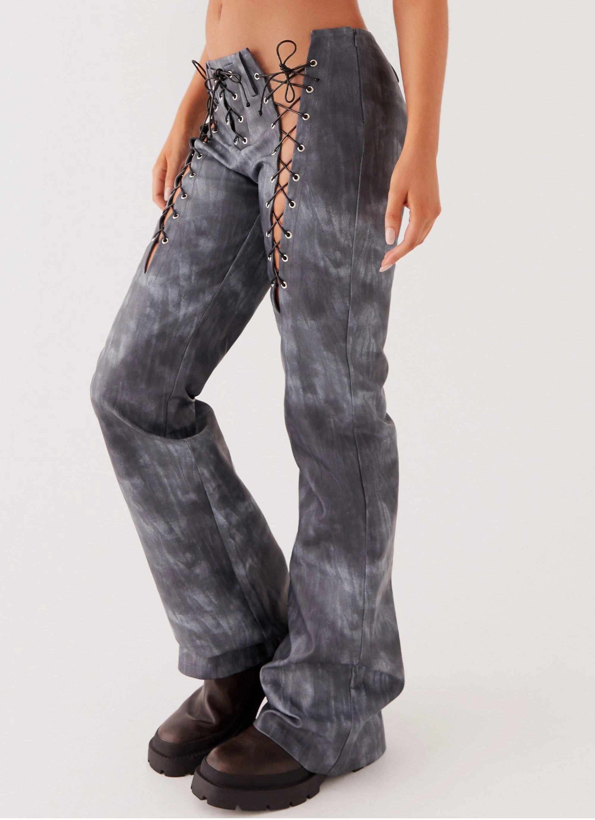 Better When I'm Dancing Lace Up Pants - Graphite Casual Stretch Wear EcoFriendlyMaterials