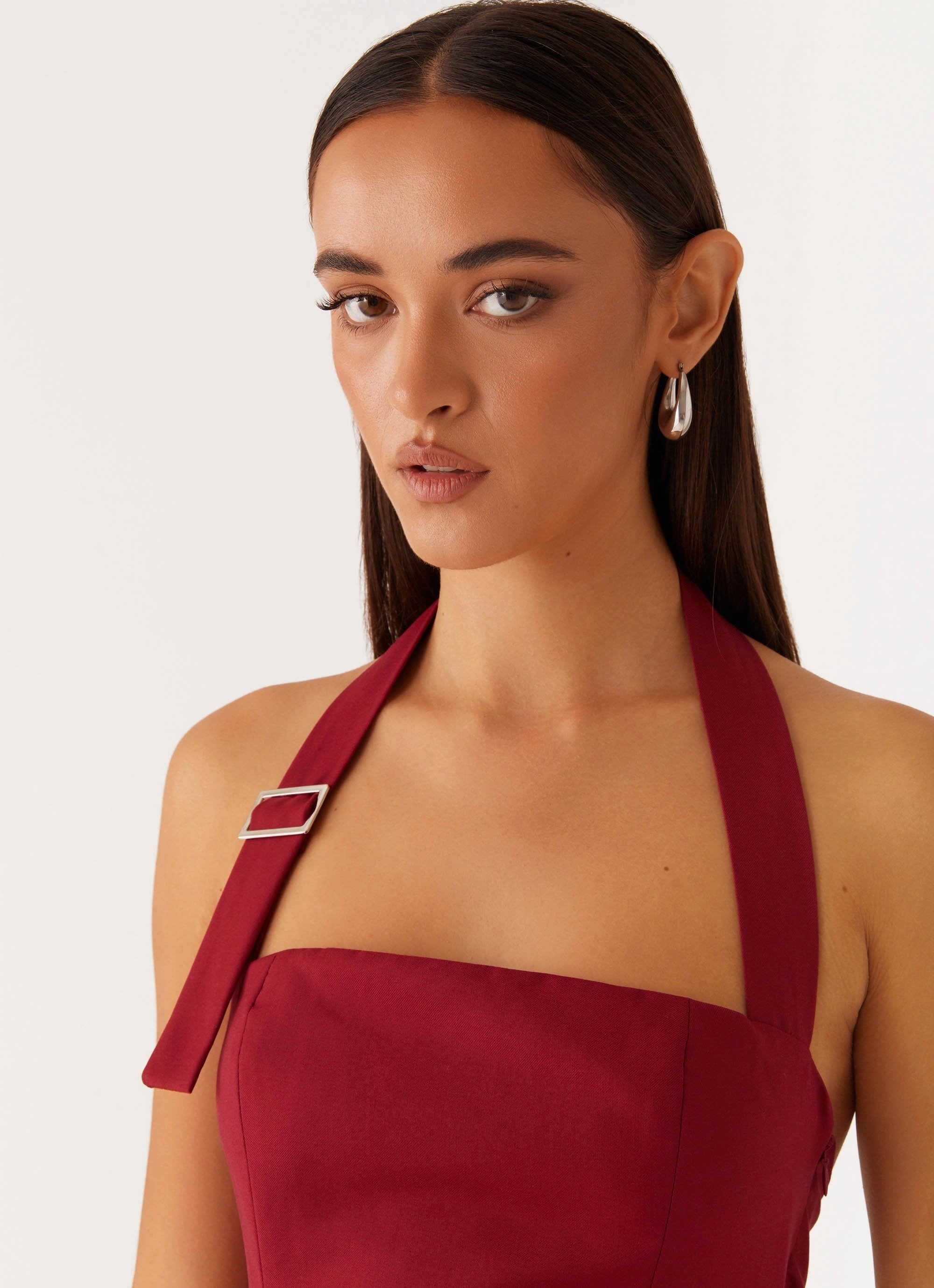 ConvertibleNeckline Everyday Look Bianca Halter Dress - Red