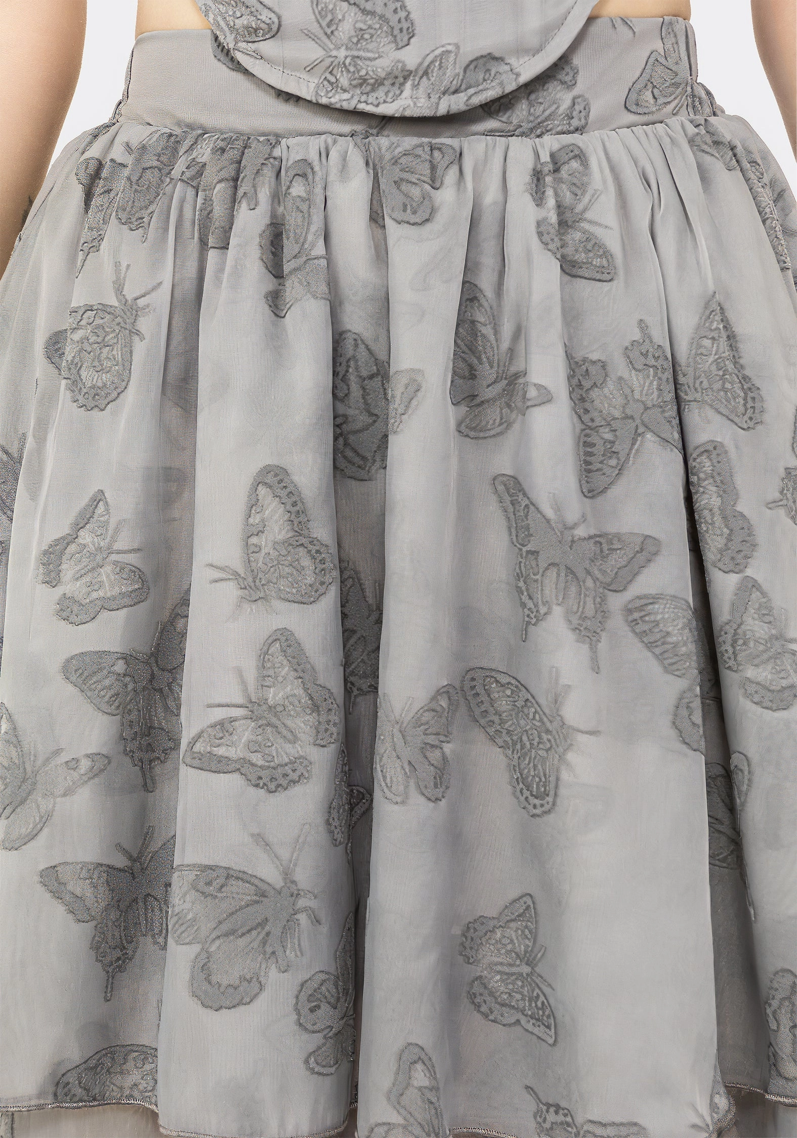 Vanessa Butterfly Print Organza Front Split Tiered Maxi Skirt Mix Separates