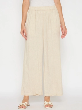 Crisp Design Madame Straight Fit Solid Beige Rayon Blend Trousers