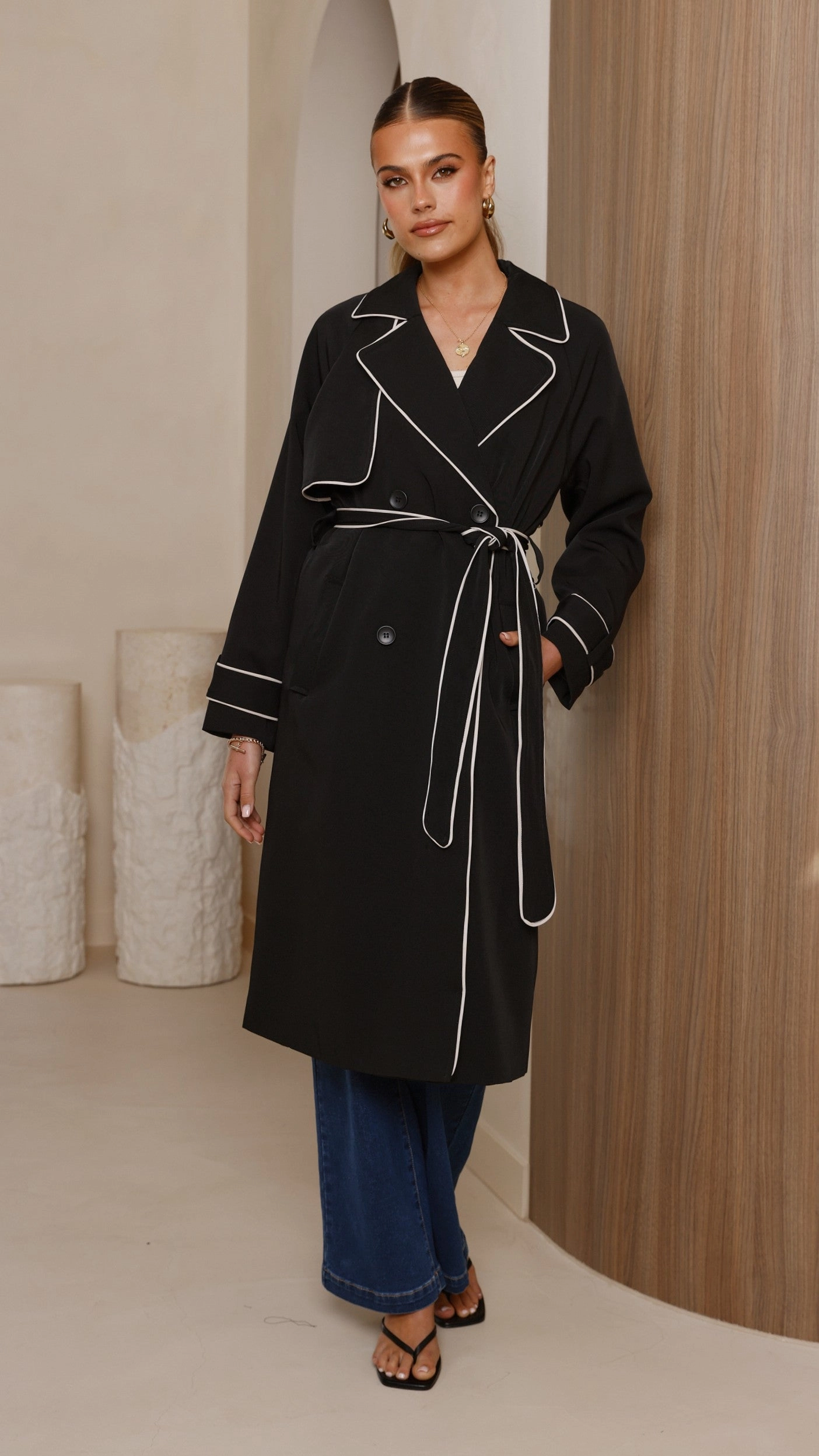 Blanca Trench Coat - Black Reinforced Stress Points Bonded Zippers