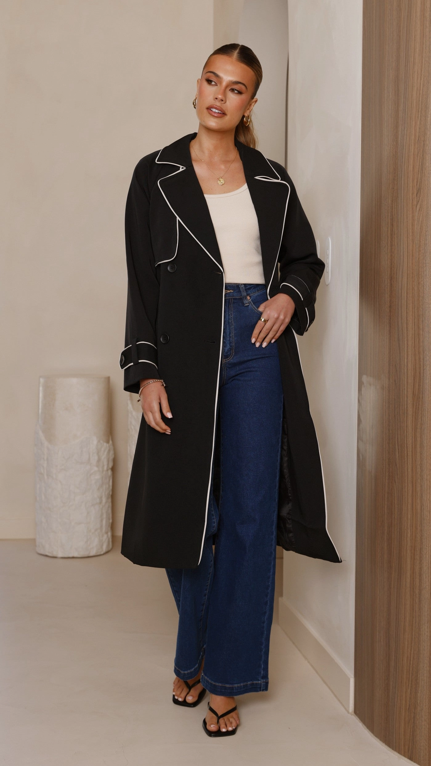 Blanca Trench Coat - Black Flexible Knit Hike Fit